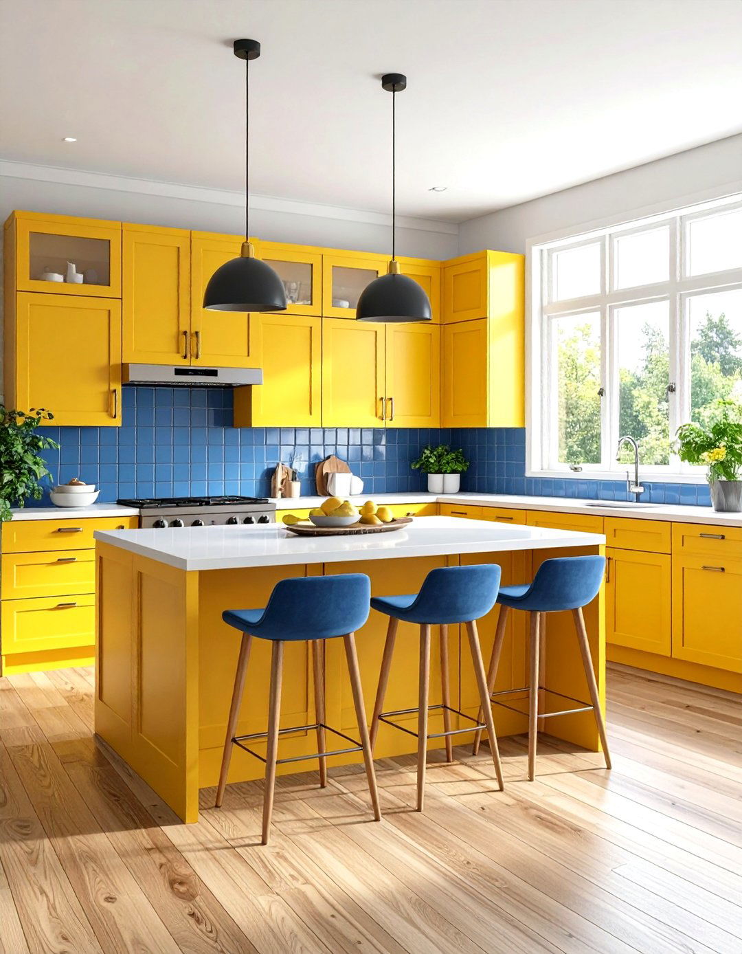 Sunny Yellow Kitchen with Blue Accents - 24 Colorful Kitchen Ideas