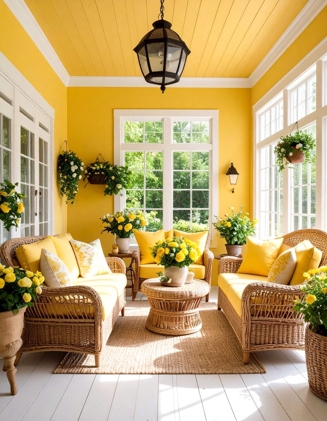 Sunny Yellow Sunroom with Cheerful Energy - 24 Sunroom Color Ideas