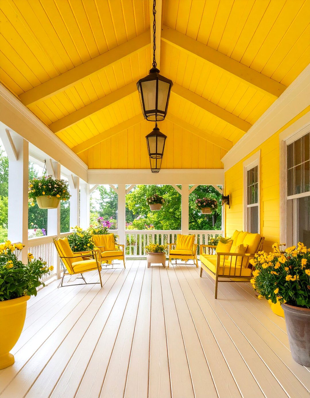 Sunny Yellow Vinyl Ceiling for Cheerful Garden Room Appeal - 24 Vinyl Porch Ceiling Ideas