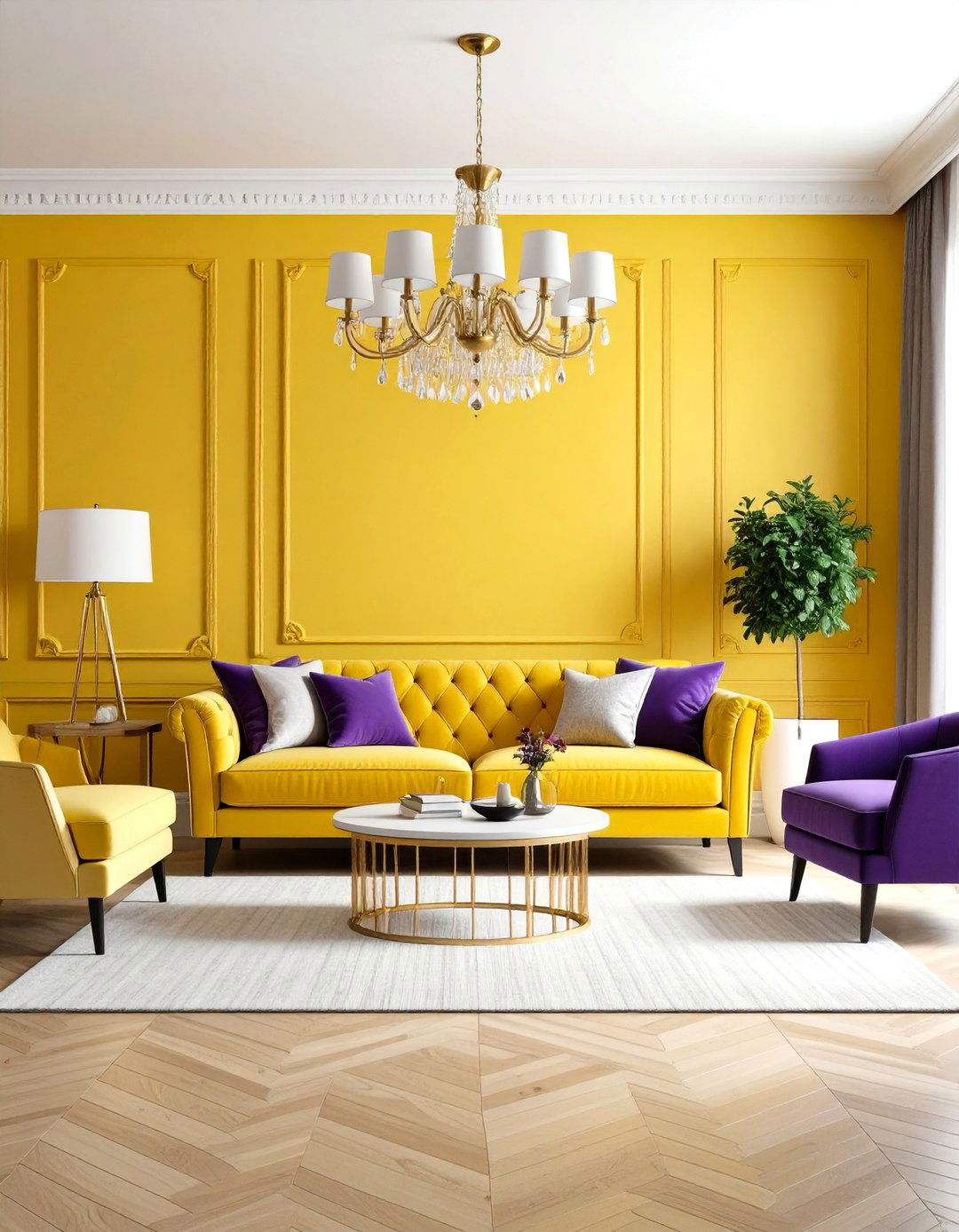 Sunshine Yellow and Purple Living Room - 24 Yellow Living Room Ideas