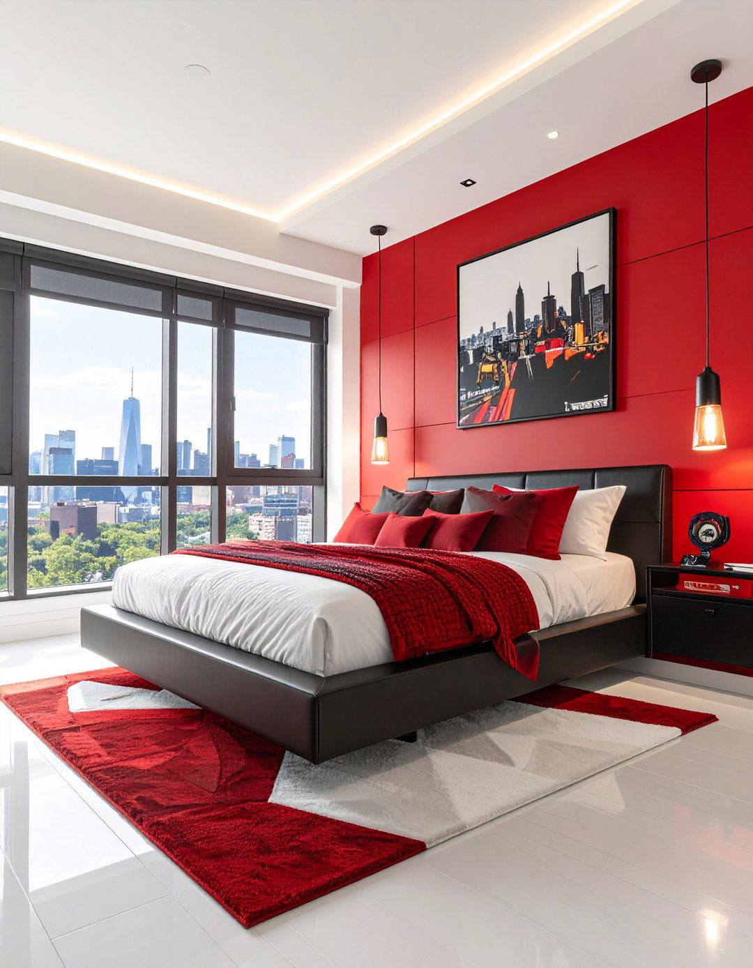 Superhero Command Center with City Skyline Backdrop - 24 Red Boy Room Ideas