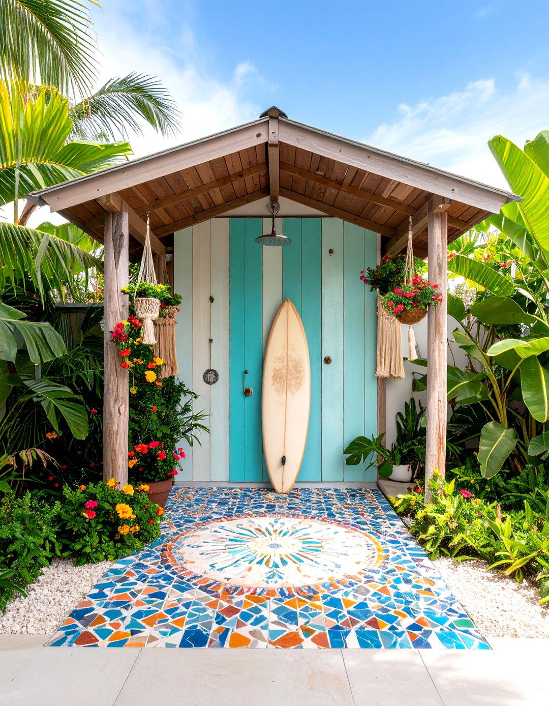 Surf Shack Bohemian Beach Shower Design - 24 Outdoor Shower Ideas