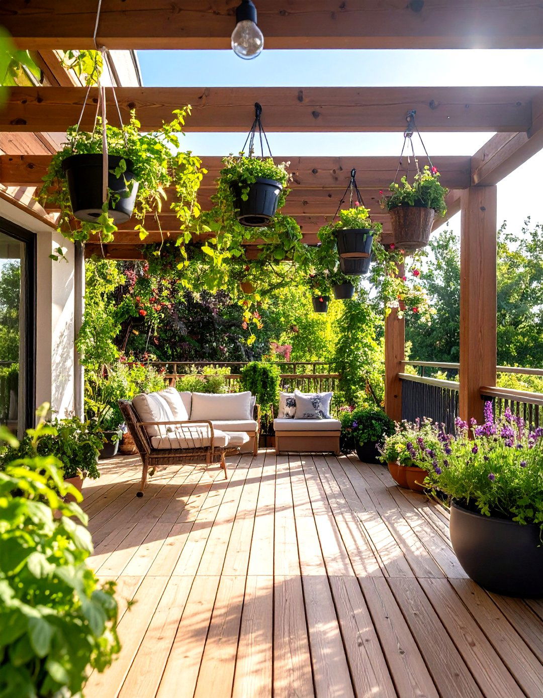 Suspended Garden Canopy with Integrated Planters - 24 Partially Covered Deck Ideas