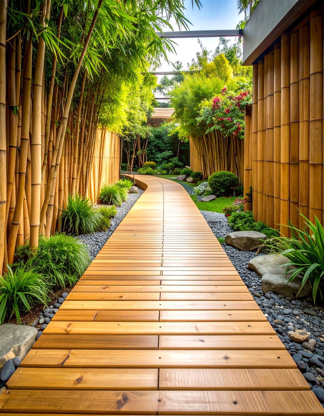 Sustainable Bamboo Plank Pathway - 24 Wooden Walkway Ideas