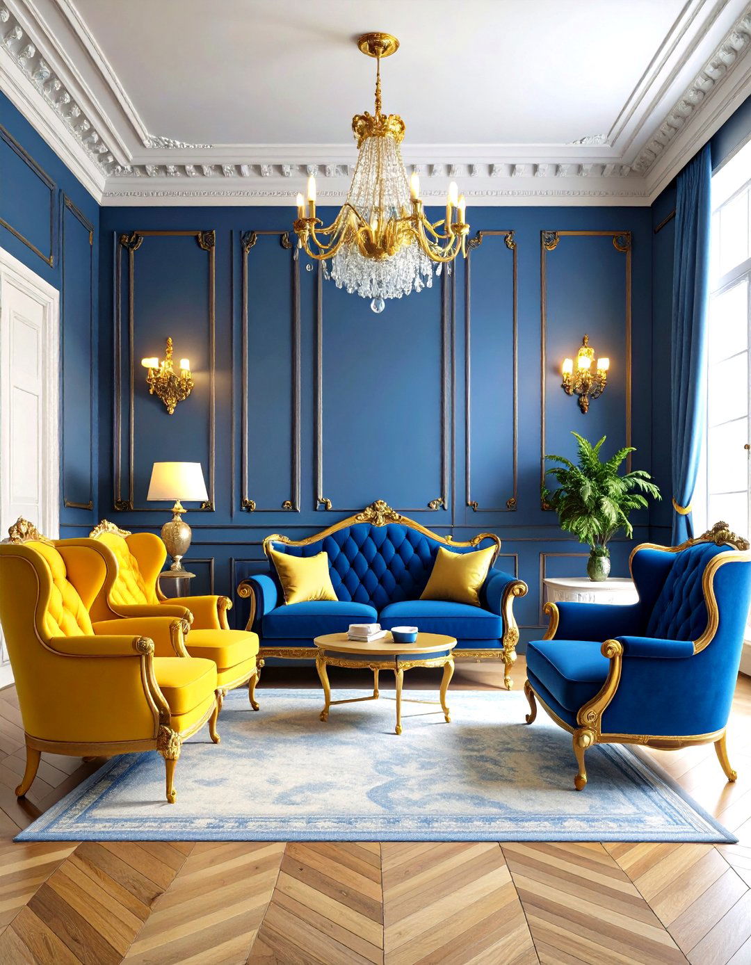 Swedish Royal Blue and Yellow Living Room - 24 Royal Living Room Design Ideas
