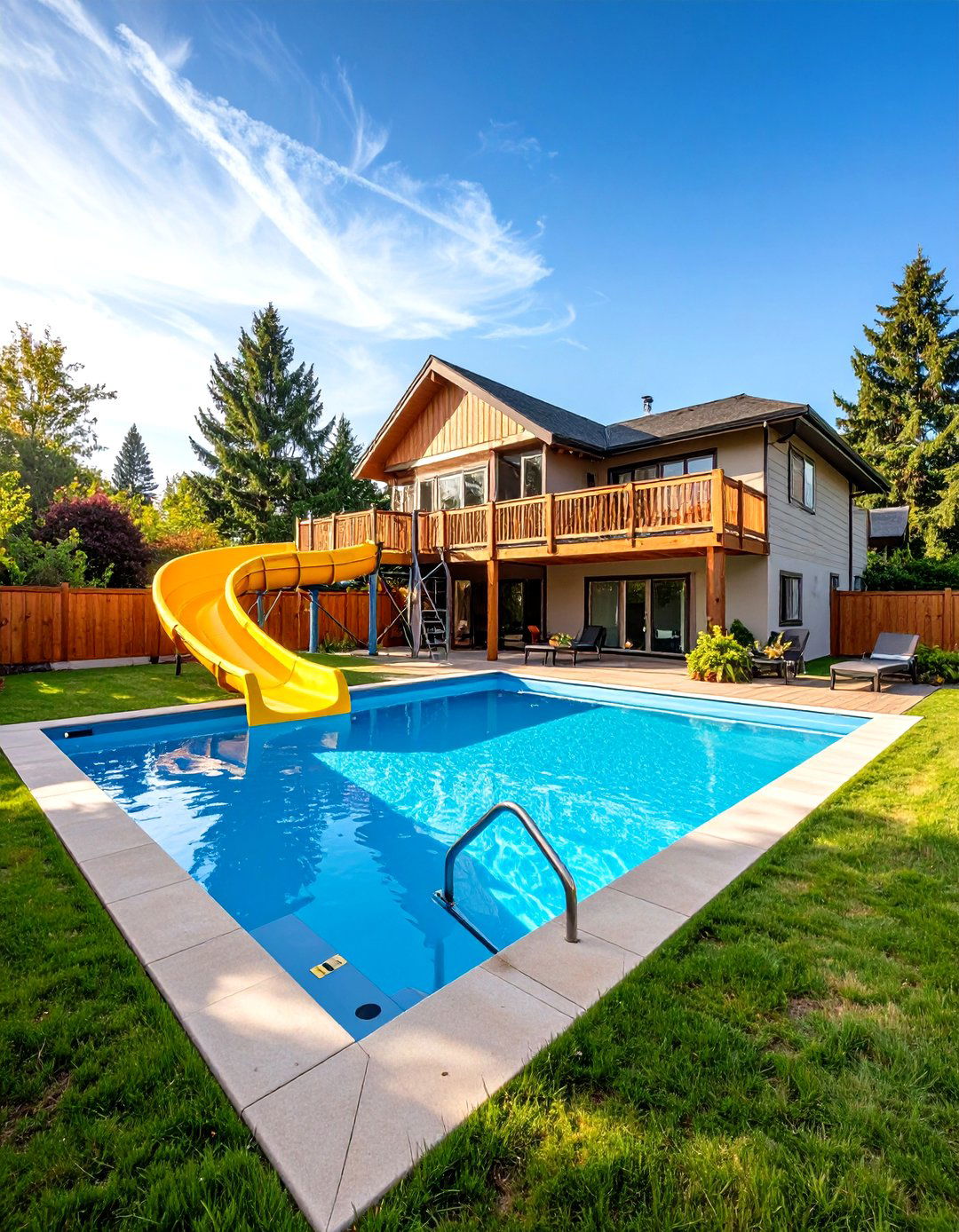 Swimming Pool with Waterslide and Play Features - 24 Swimming Pool Ideas