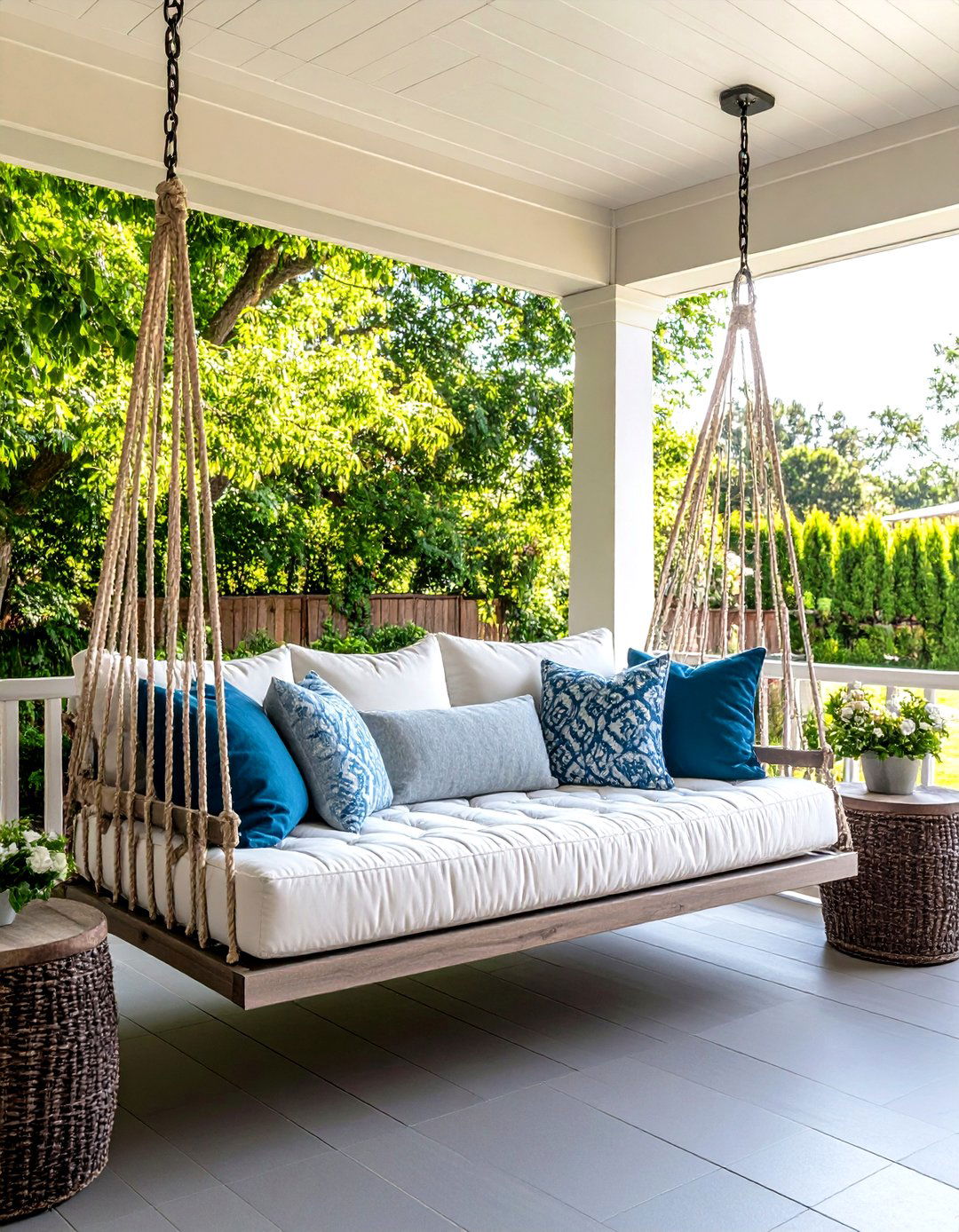 Swing Bed Farmhouse Patio Seating - 24 Farmhouse Patio Ideas