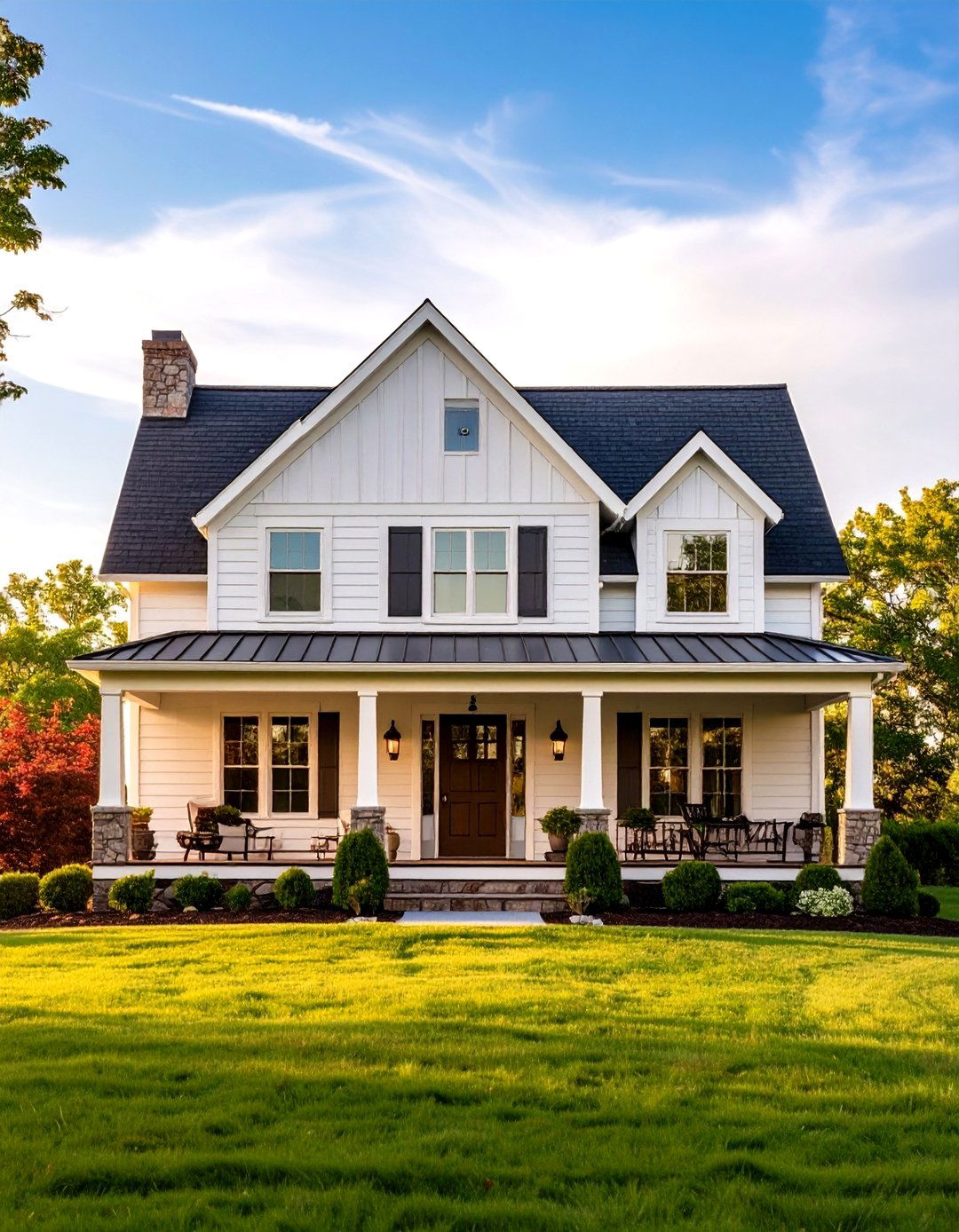 Symmetrical Farmhouse with Center Gable - 24 Modern Farmhouse Exterior
