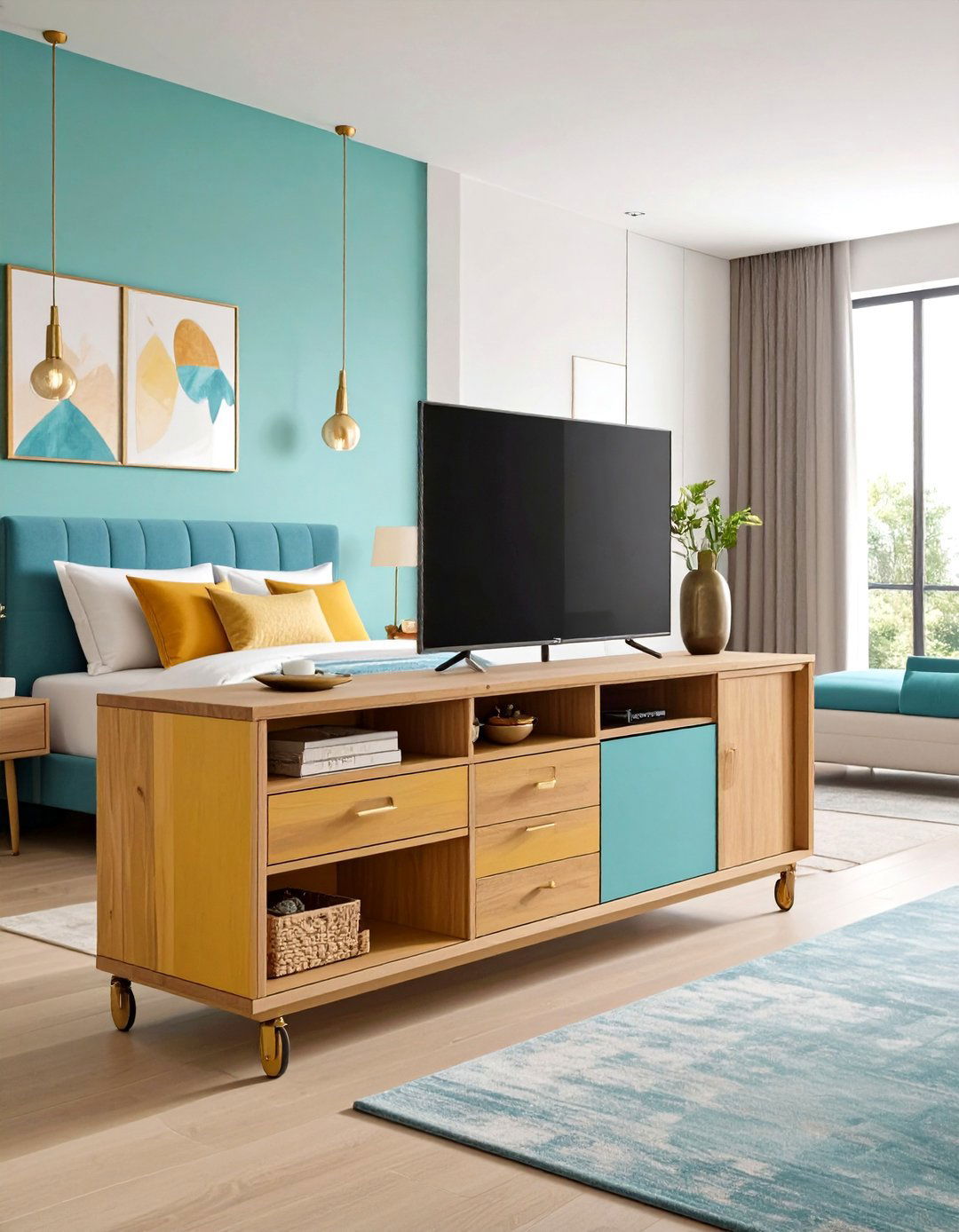 TV Bar Cart Entertainment Station - 24 Bedroom Tv Ideas