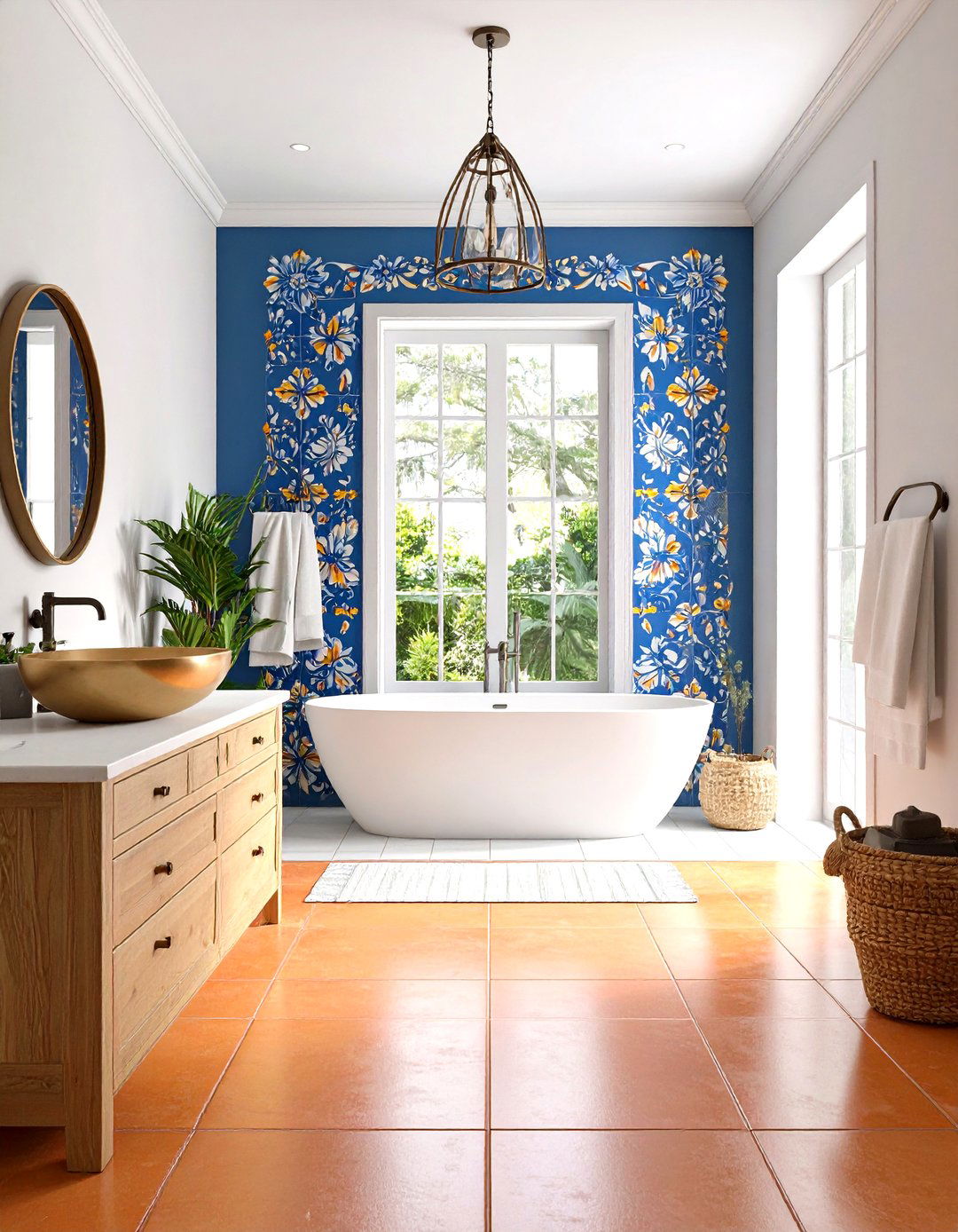 Talavera Tile Feature Wall Bathroom - 24 Mexican Bathroom Ideas