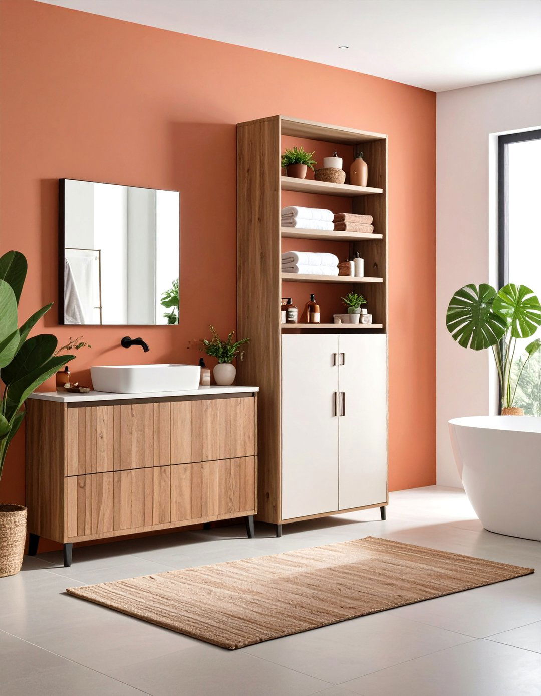 Tall Slim Storage Cabinet with Multiple Compartments - 24 Bathroom Furniture Ideas