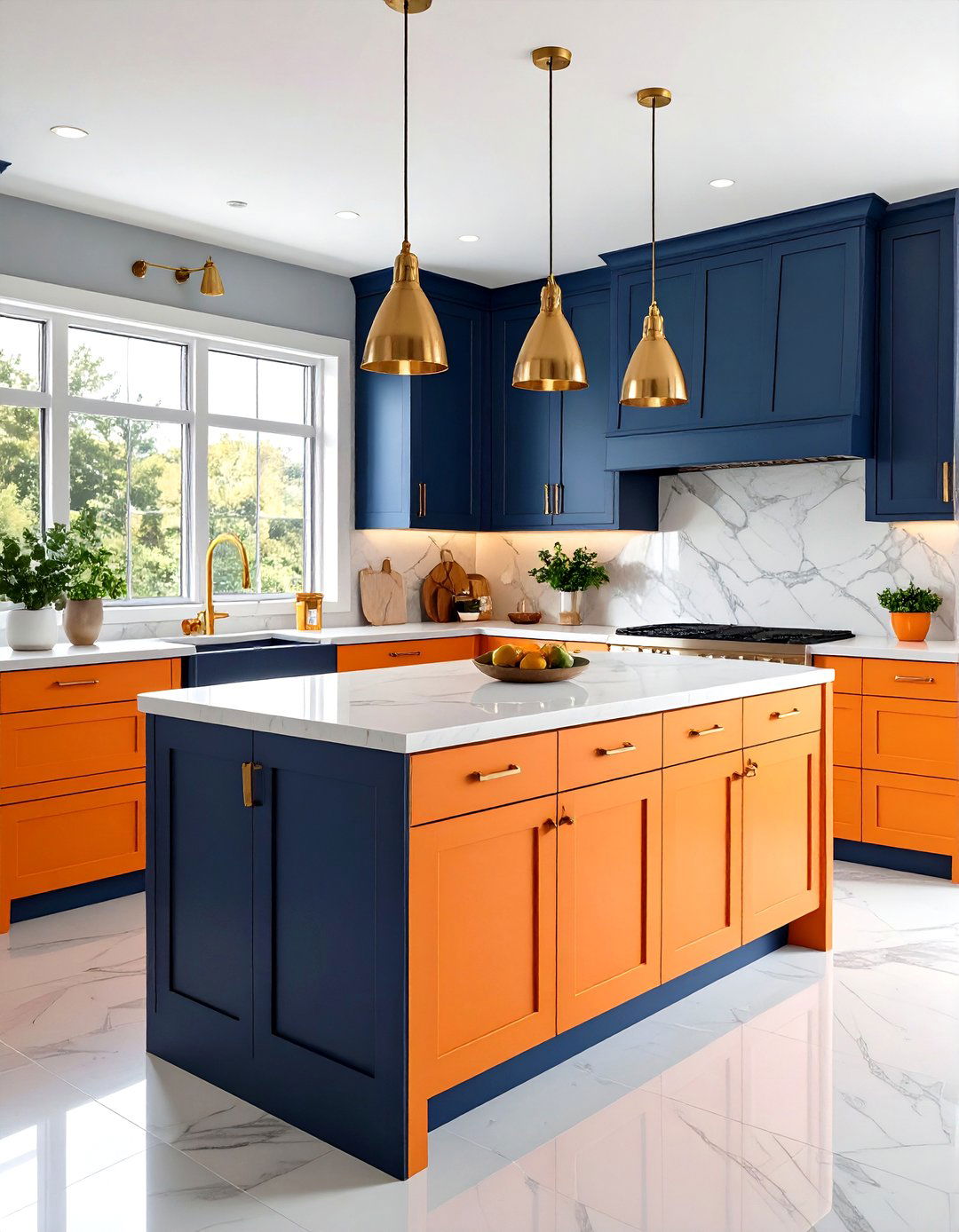 Tangerine Orange Kitchen with Navy Blue - 24 Colorful Kitchen Ideas