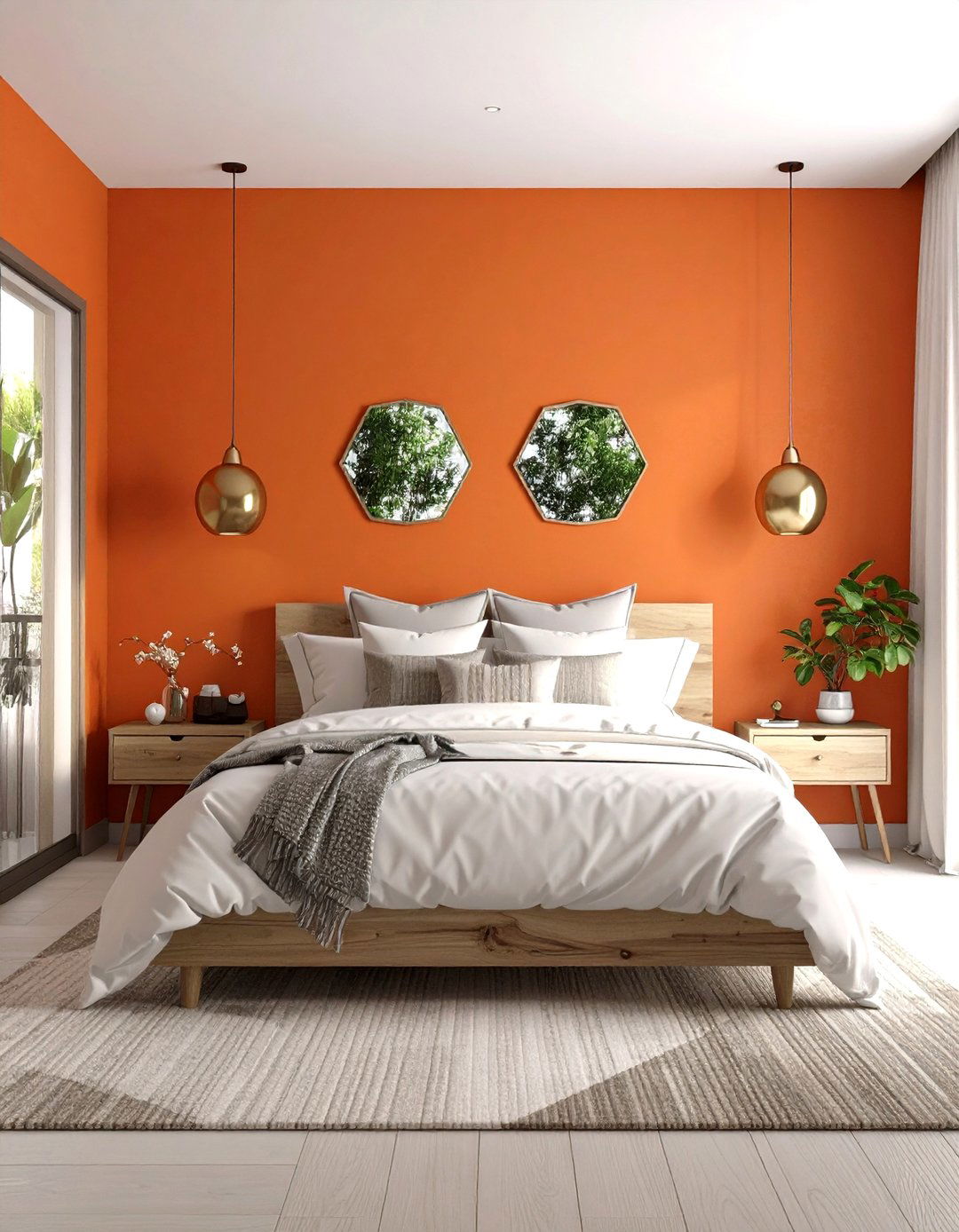 Tangerine Statement Wall Features - 24 Orange Bedroom Ideas