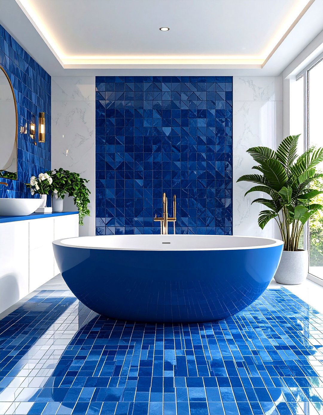 Tanzanite Blue Luxury Master Bathroom with Spa Features - 24 Ways to Decorate With Jewel Tones
