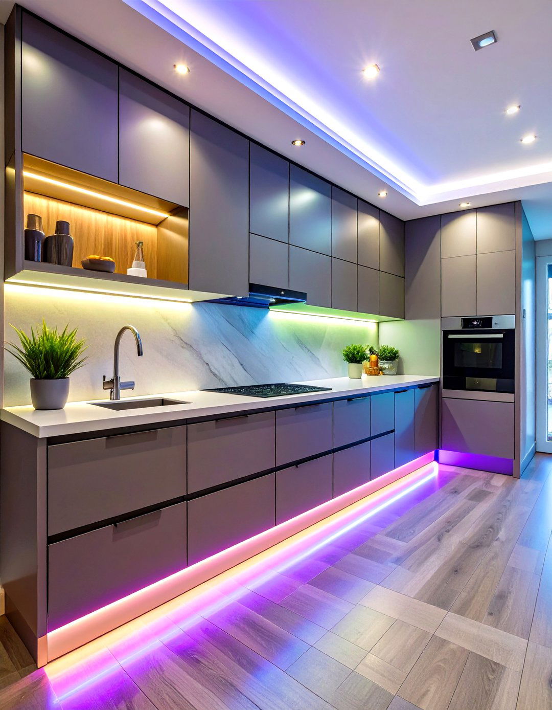 Tape Light Border Accent - 24 Small Kitchen Lighting Ideas