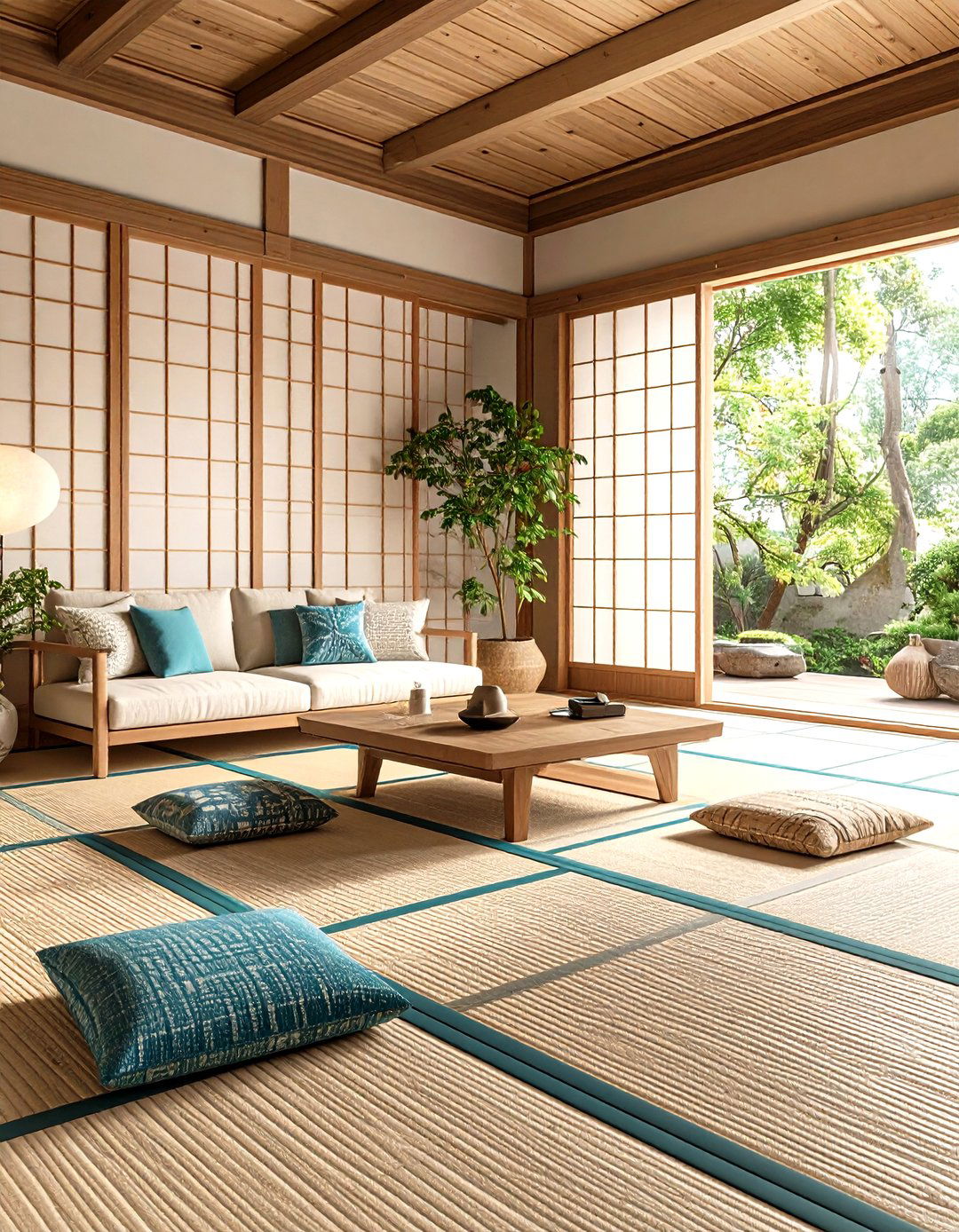 Tatami Mat Flooring - 24 Japandi Living Room Ideas