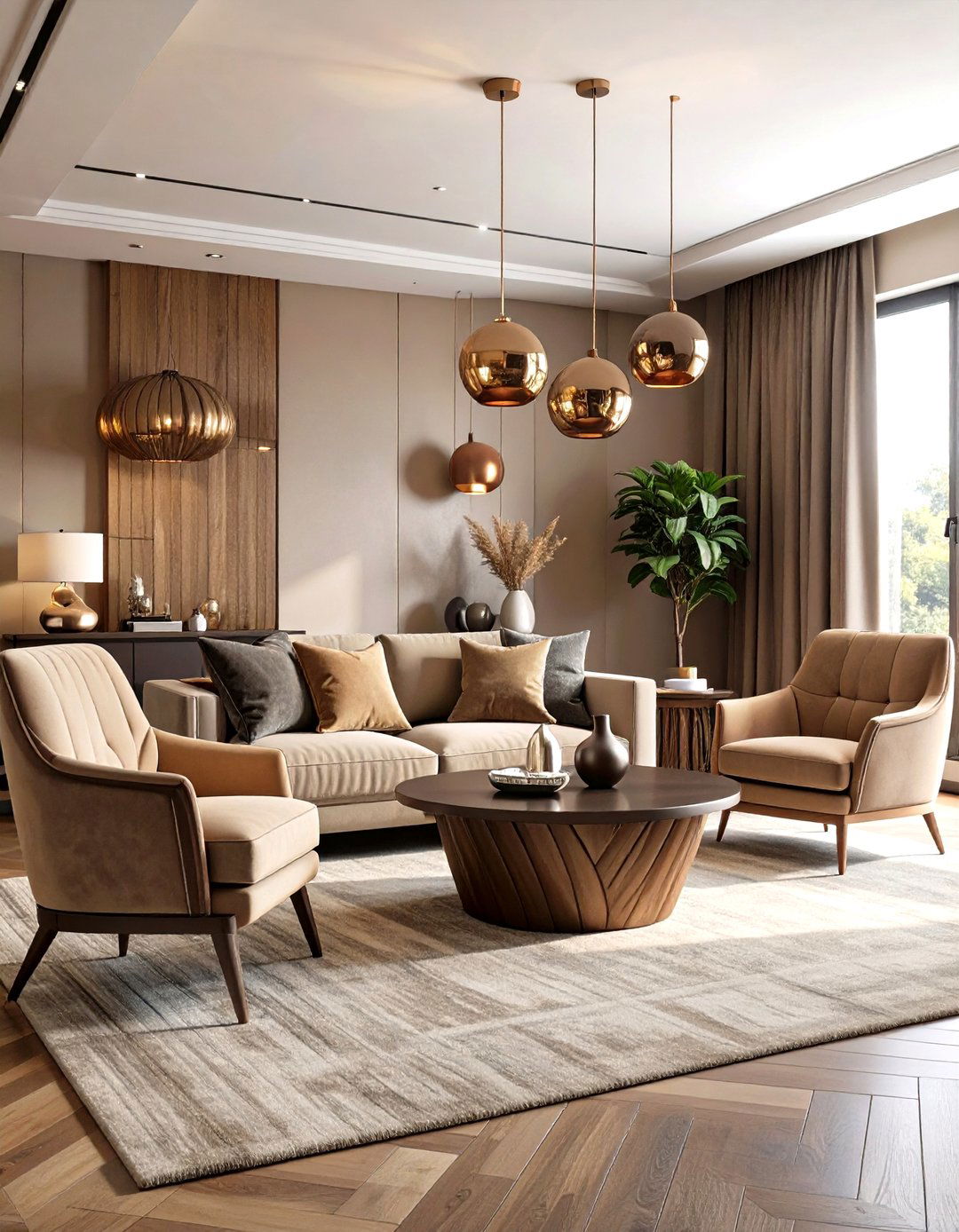 Taupe Contemporary Living Room with Geometric Patterns - 24 Neutral Living Room Ideas