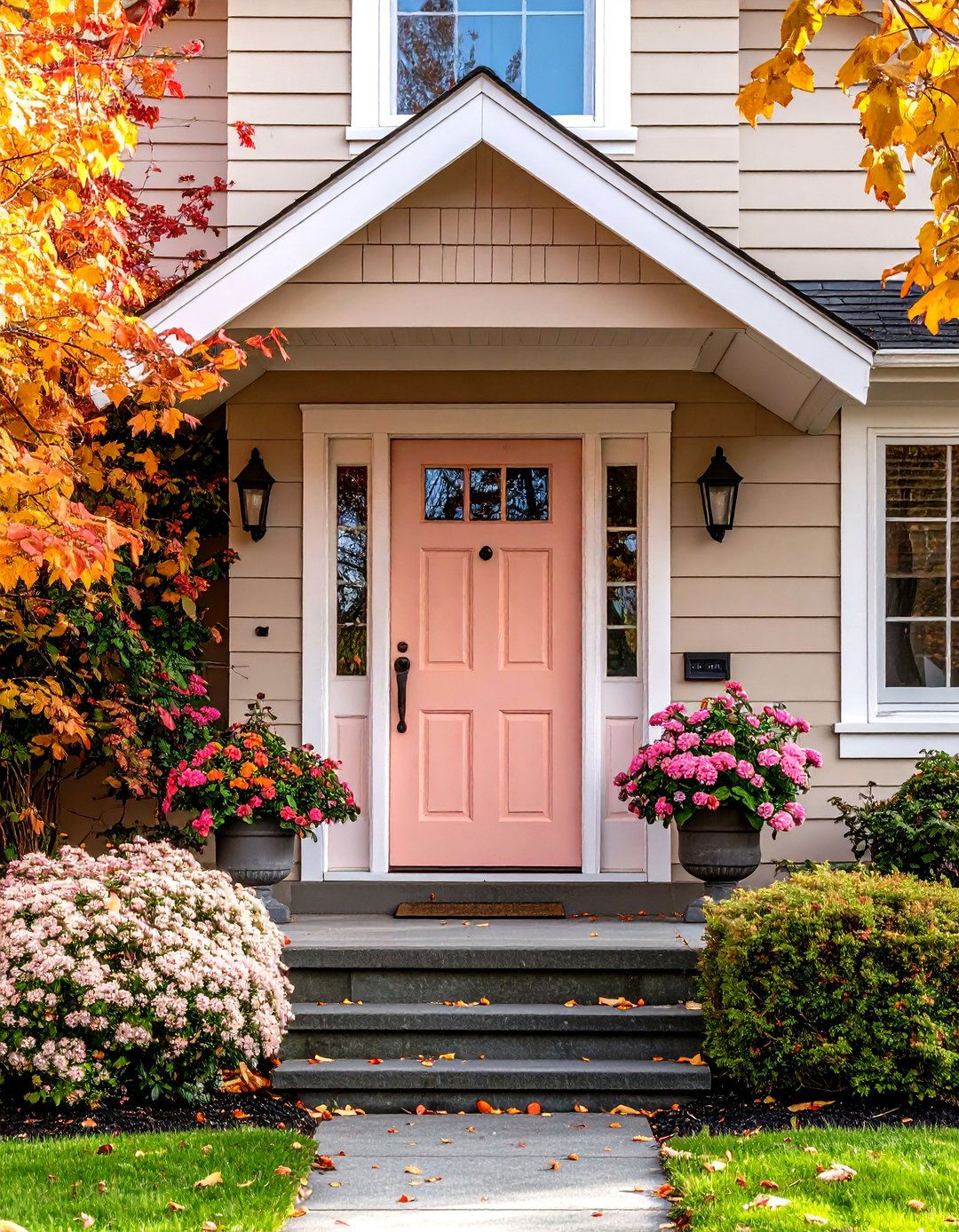 Taupe Exterior with Soft Blush Accents - 24 Exterior Taupe House Color Combinations
