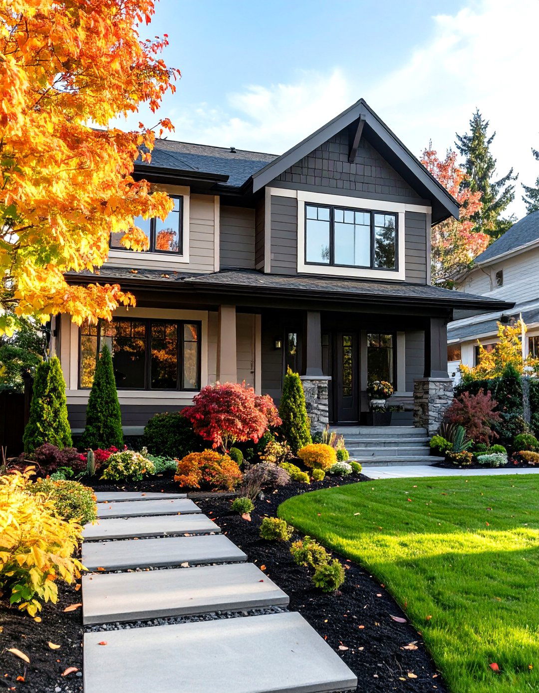 Taupe with Multi Tonal Gray and White Scheme - 24 Exterior Taupe House Color Combinations