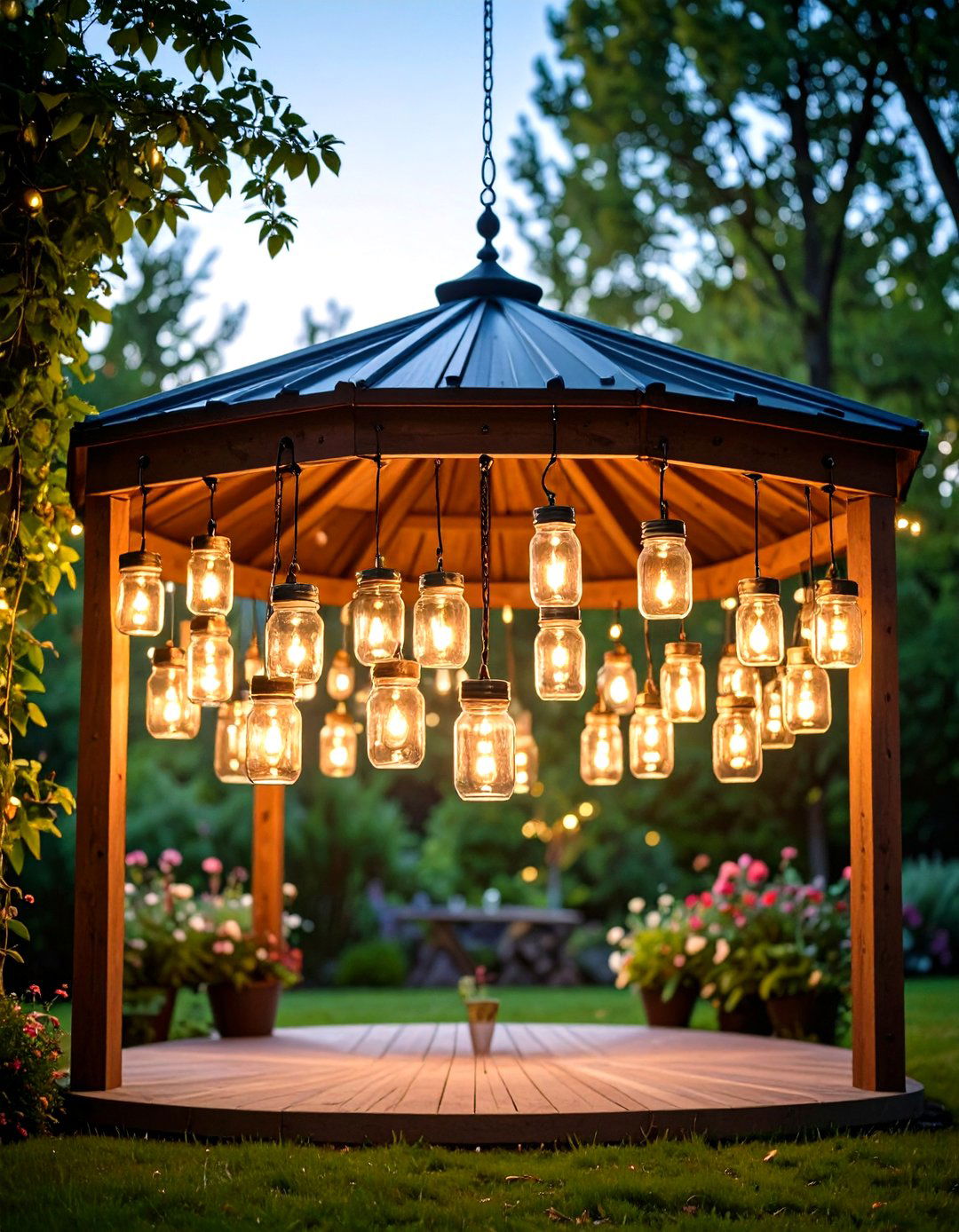 Tea Light Chandelier Design - 24 Gazebo Lighting Ideas