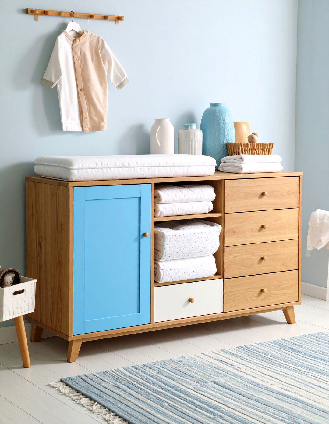 Teak Credenza Changing Station Setup - 24 Mid-century Modern Nursery Ideas