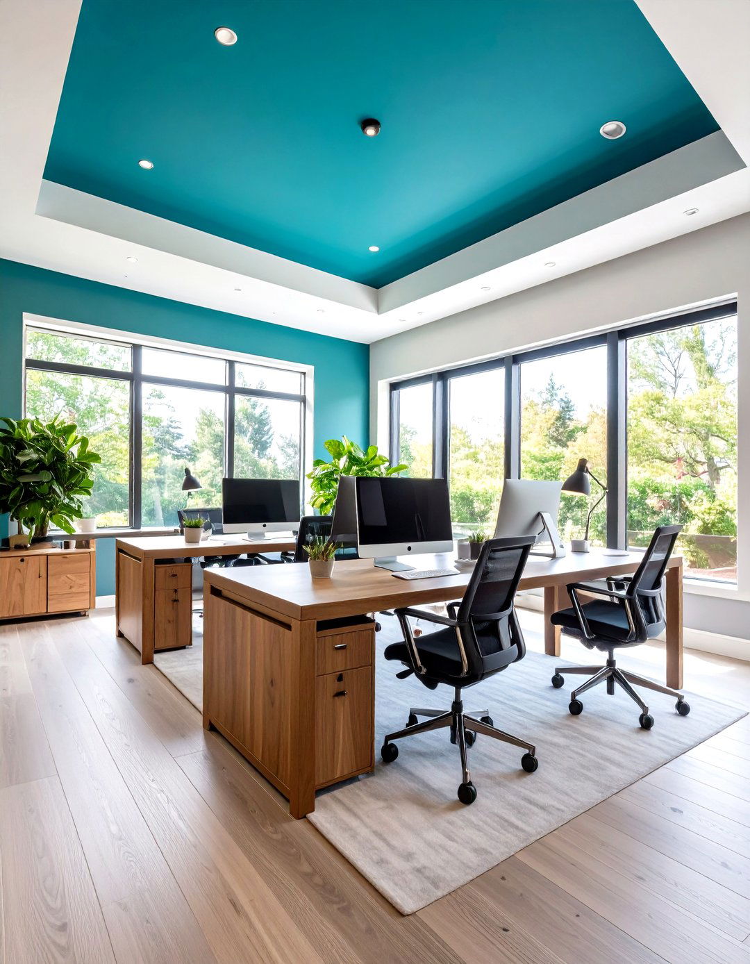 Teal Accent Ceiling Design - 24 Green Ceiling Ideas