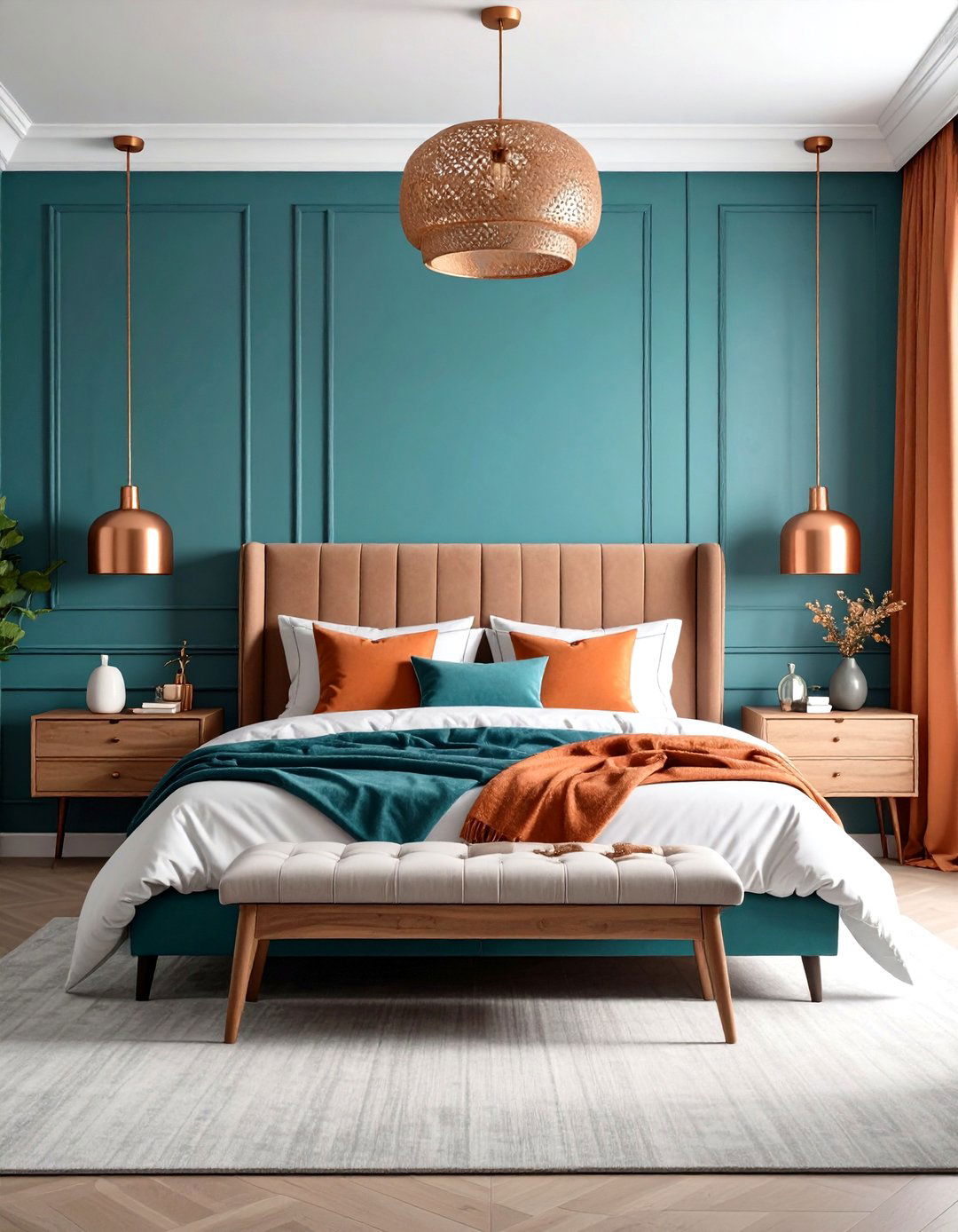 Teal Accent Wall Bedroom Design - 24 Teal and Orange Color Scheme for Your Rooms