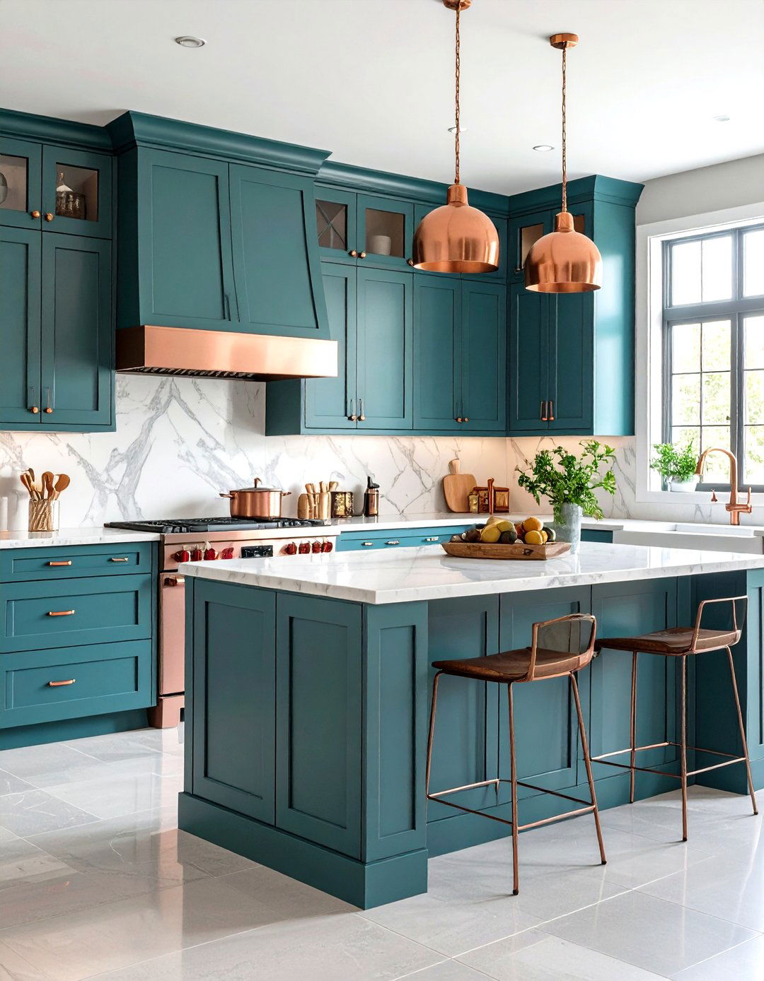 Teal Blue Kitchen with Copper Accents - 24 Colorful Kitchen Ideas