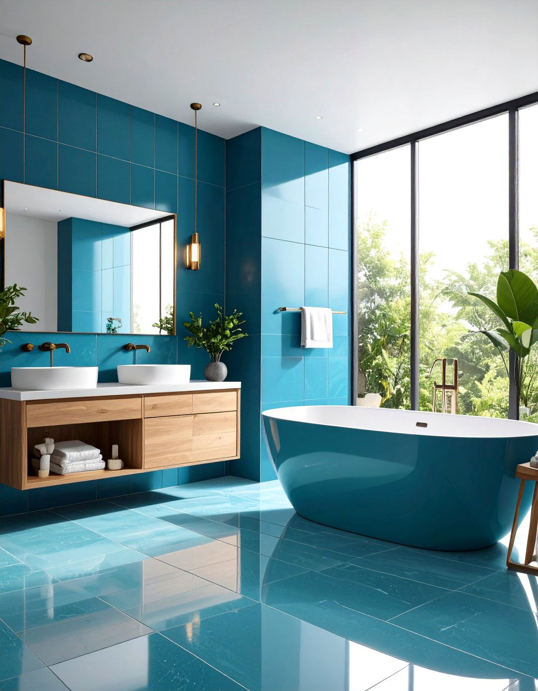 Teal Blue Large Format Bathroom Tiles - 24 Blue Tile Bathroom Ideas