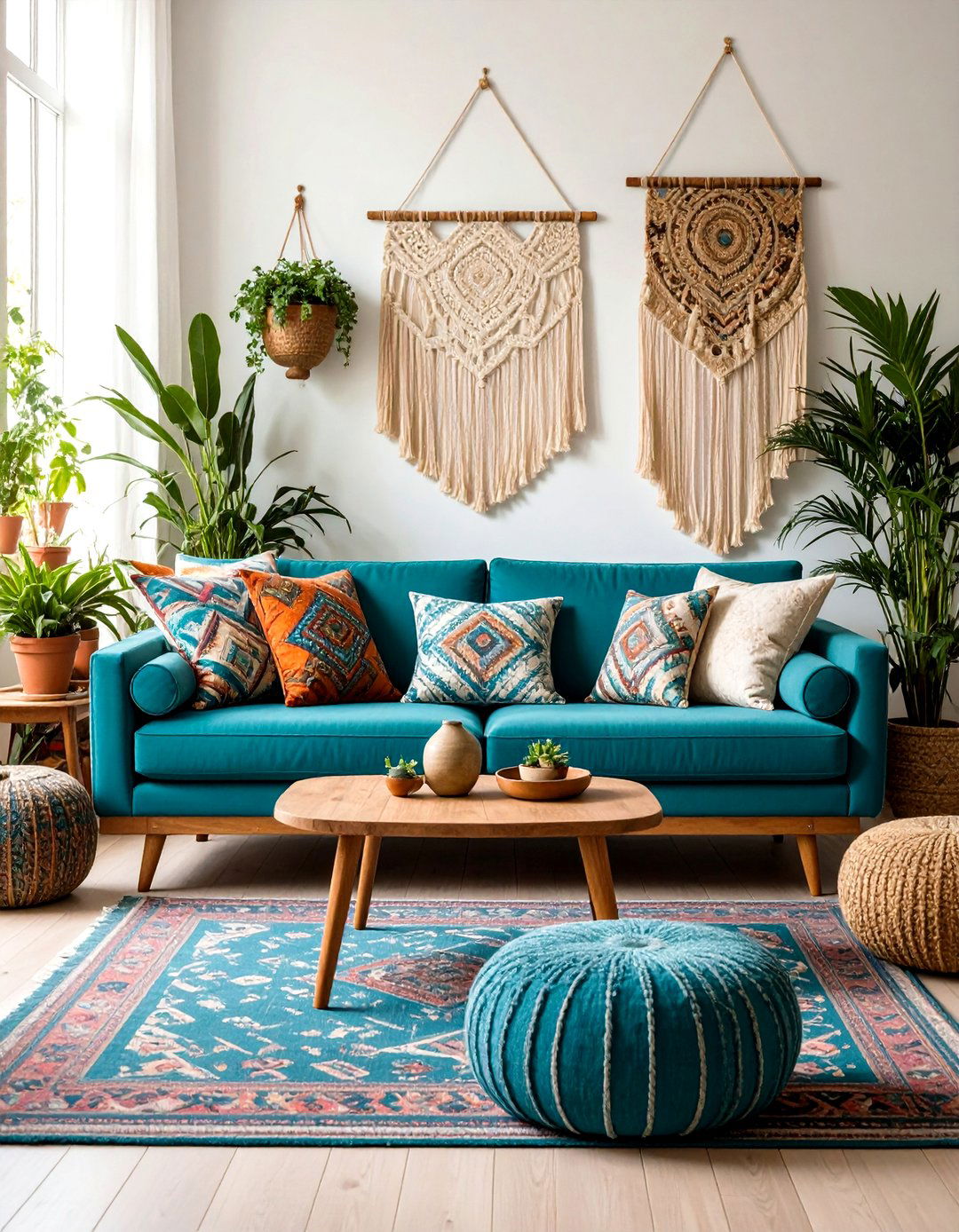 Teal Blue Sofa Bohemian Eclectic Style - 24 Blue Couch Living Room Ideas