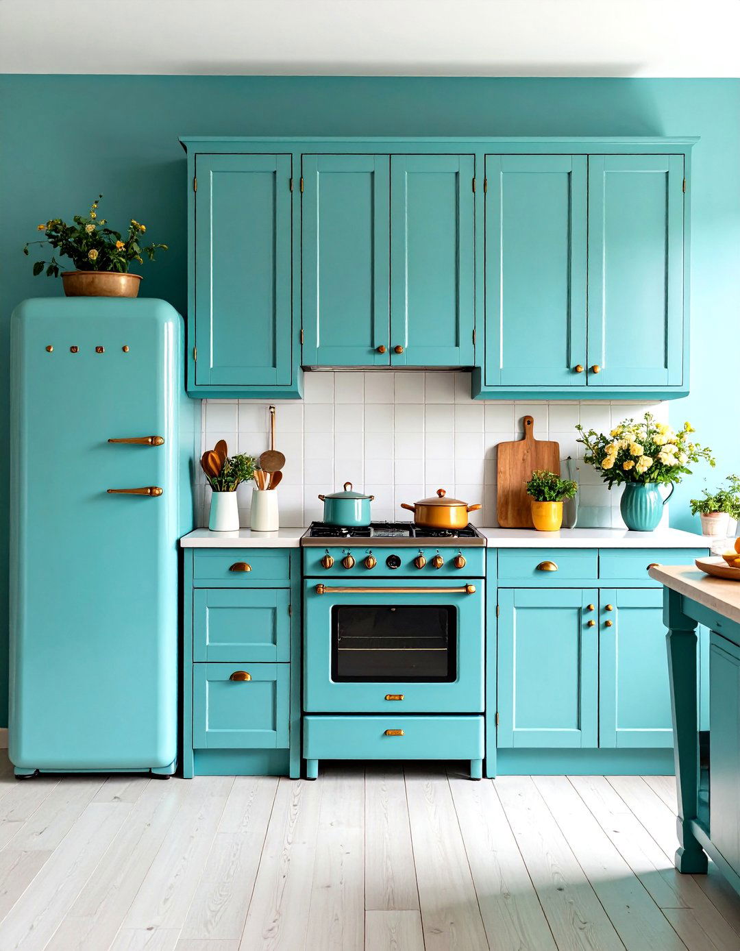 Teal Blue Vintage Appliances - 24 Blue French Country Kitchen Ideas