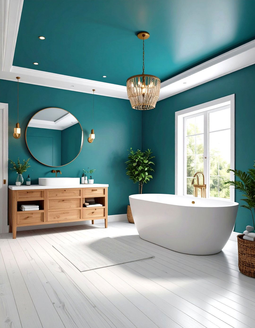 Teal Ceiling Design Statement - 24 Teal Bathroom Ideas