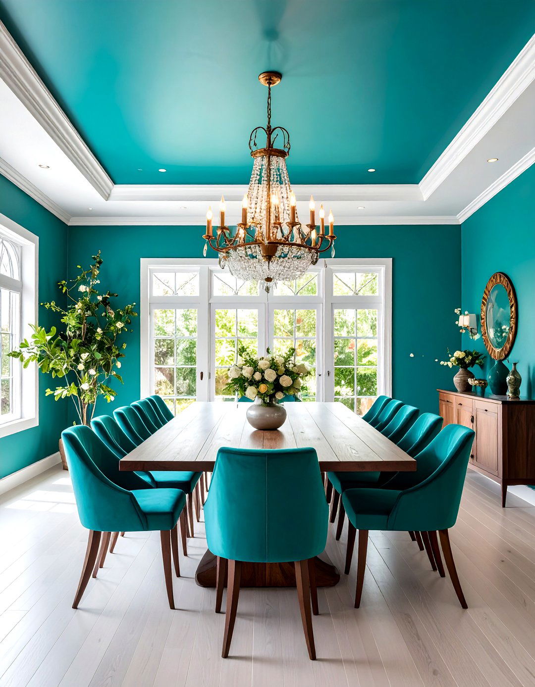 Teal Ceiling Statement Design Feature - 24 Teal Dining Room Ideas