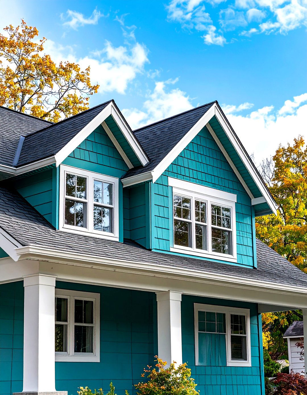 Teal Dormer Window Highlights - 24 Teal House Exterior Ideas
