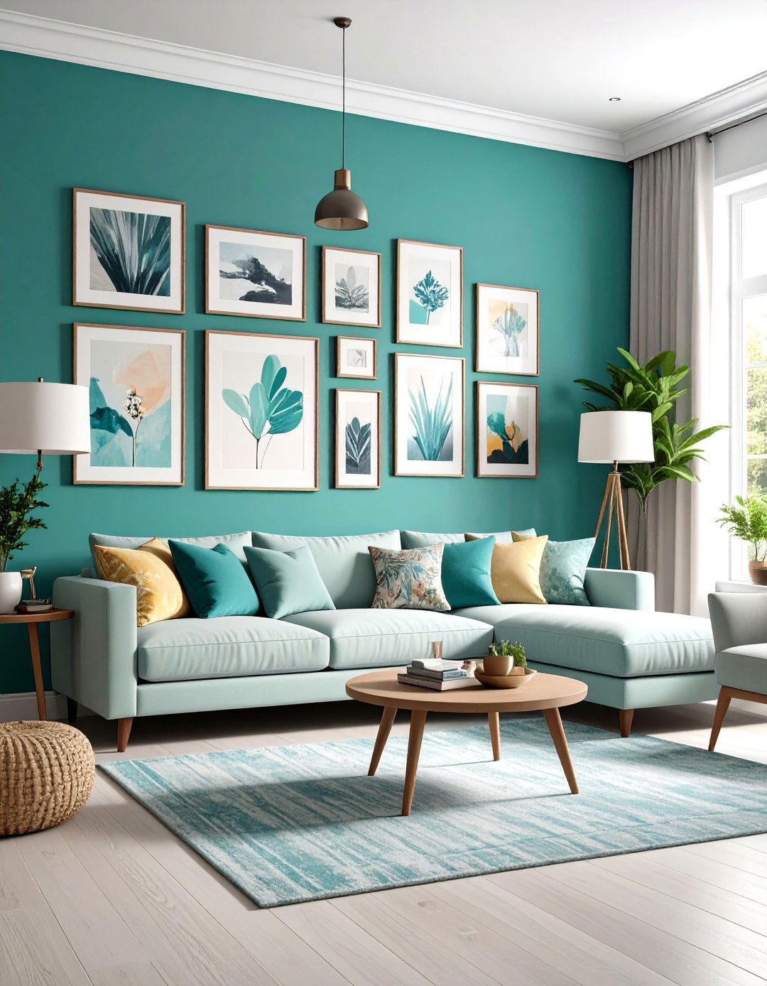 Teal Gallery Wall Display - 24 Teal Living Room Ideas