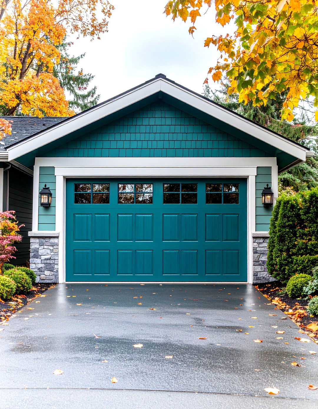 Teal Garage Door Coordination - 24 Teal House Exterior Ideas
