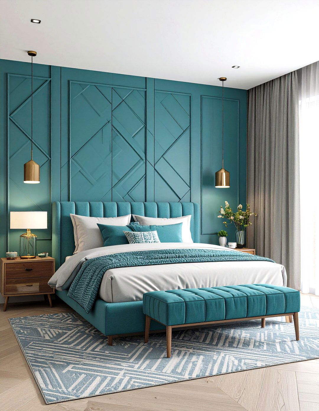 Teal Geometric Bedroom Patterns - 24 Teal Bedroom Ideas