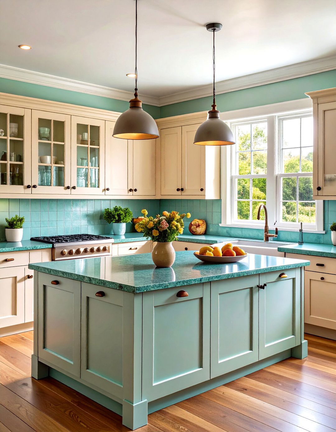 Teal Granite Cottage Style Kitchen - 24 kitchens with blue countertops