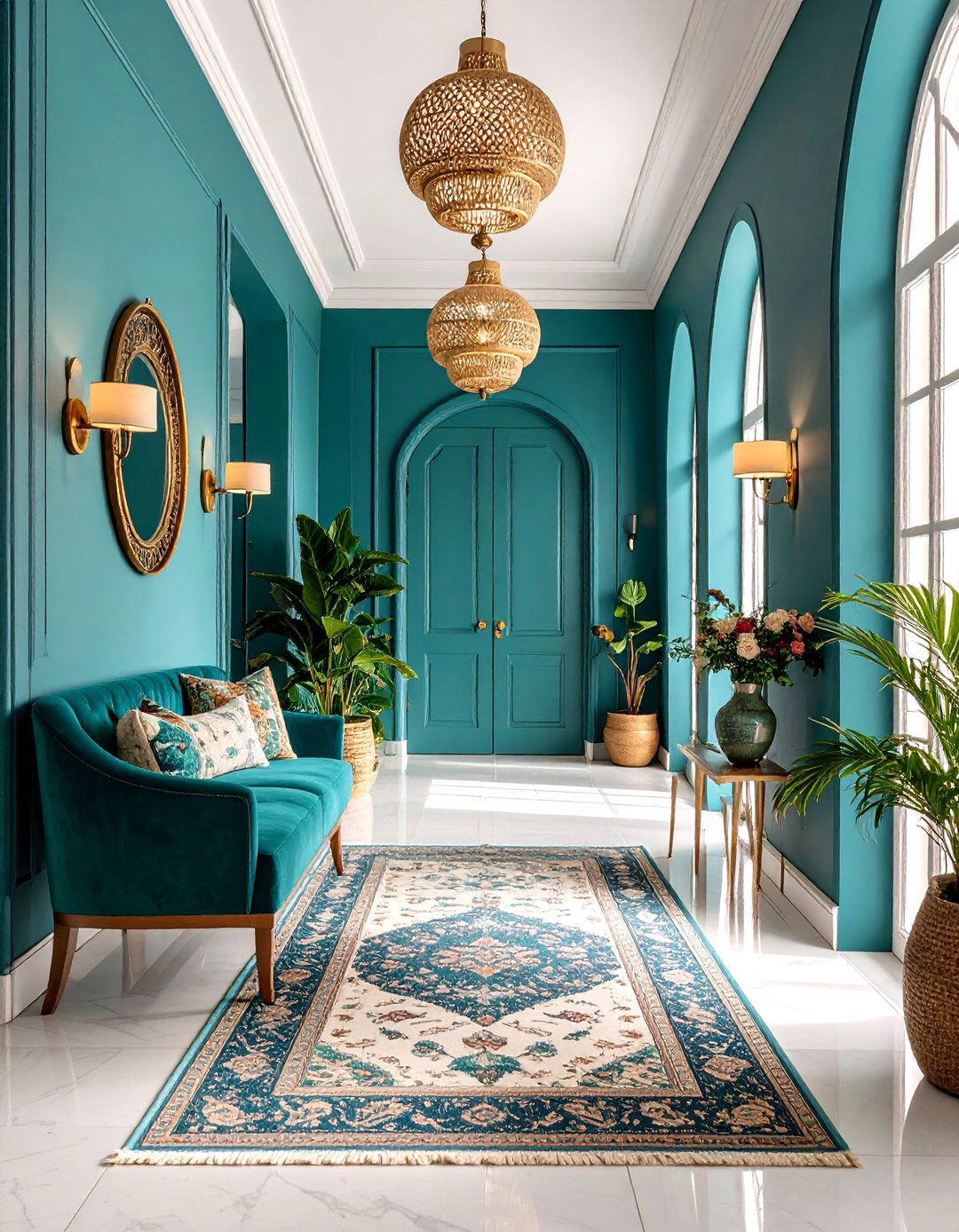 Teal Green Eclectic Hallway - 24 Green Hallway Ideas