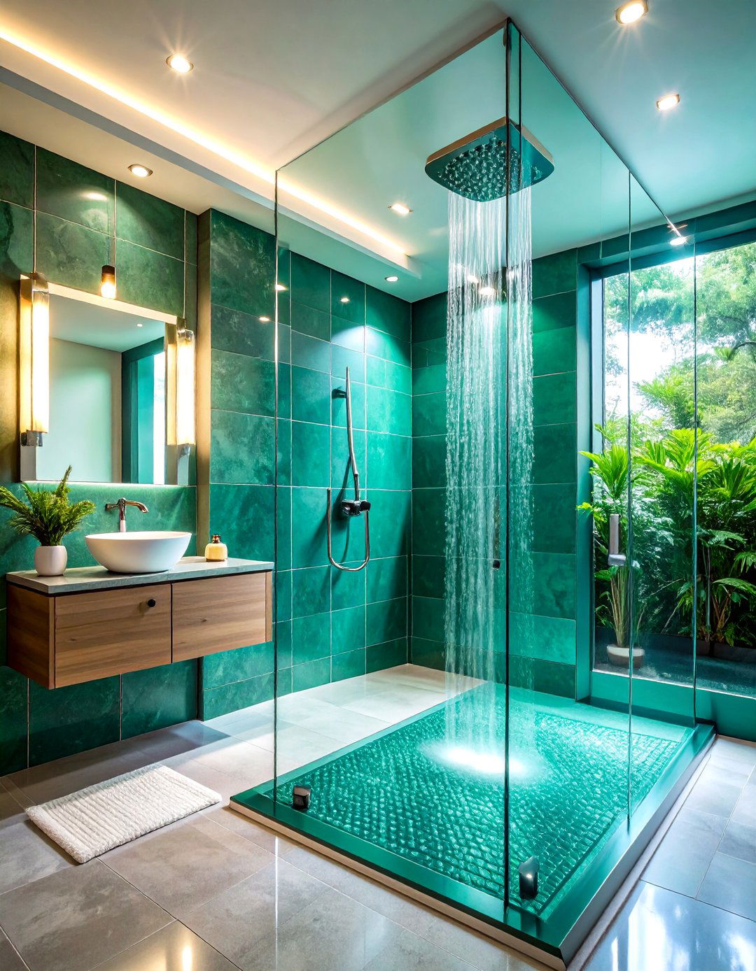 Teal Green Glass Bathroom Shower Tiles - 24 Green Bathroom Tile Ideas