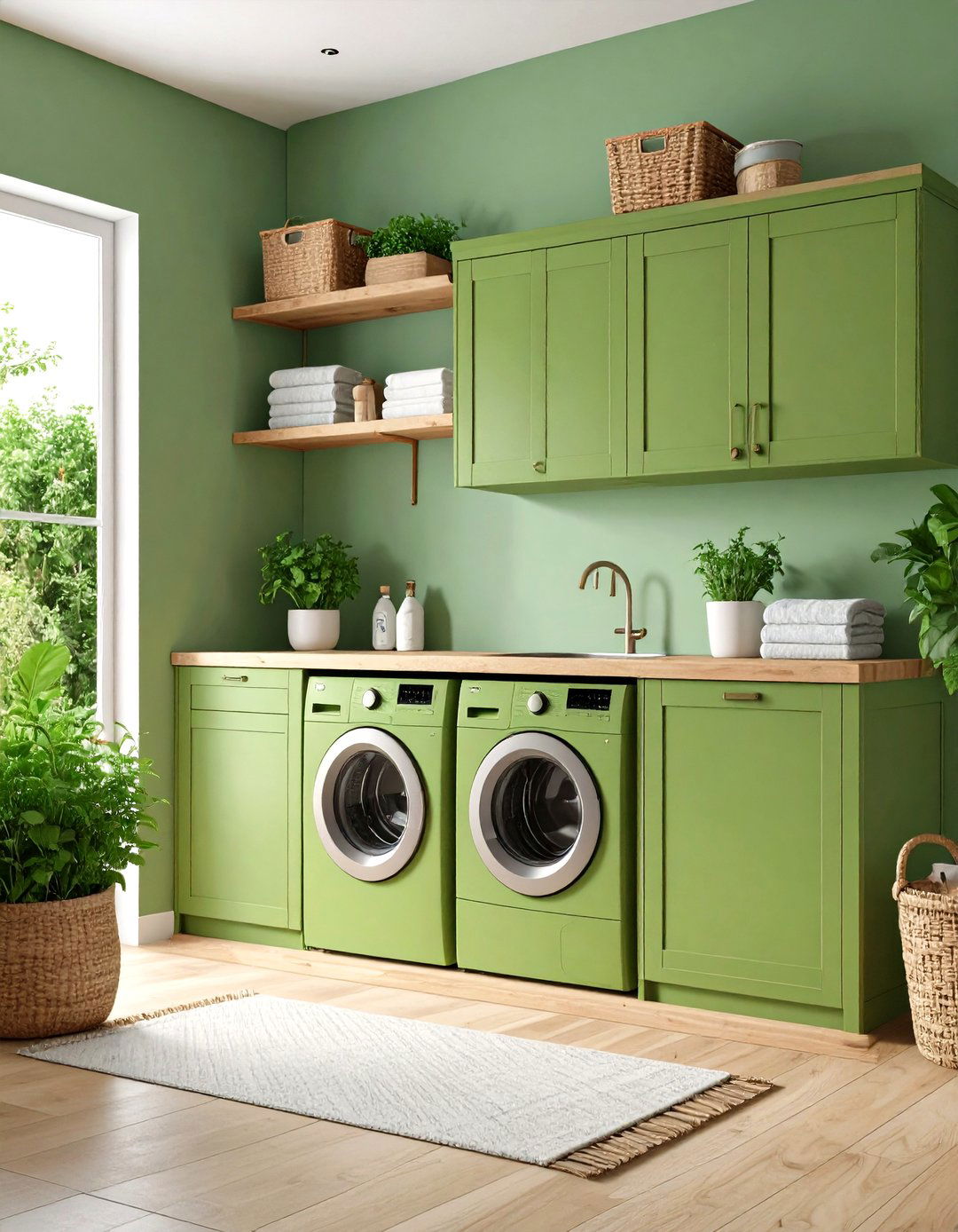 Teal Green Modern Industrial - 24 Green Laundry Room Ideas