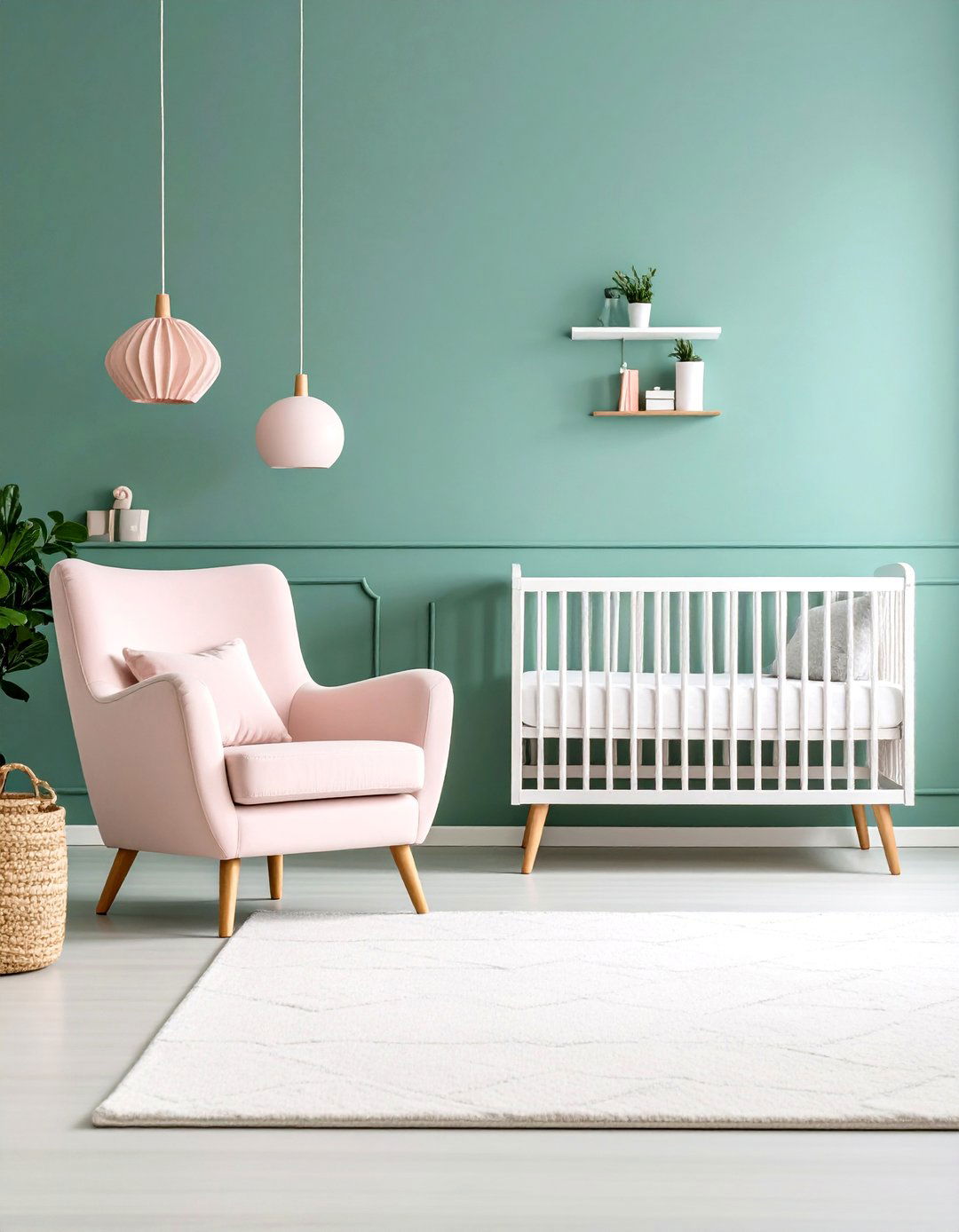 Teal Green and Blush Pink Modern Minimalist - 24 Pink and Green Nursery Ideas