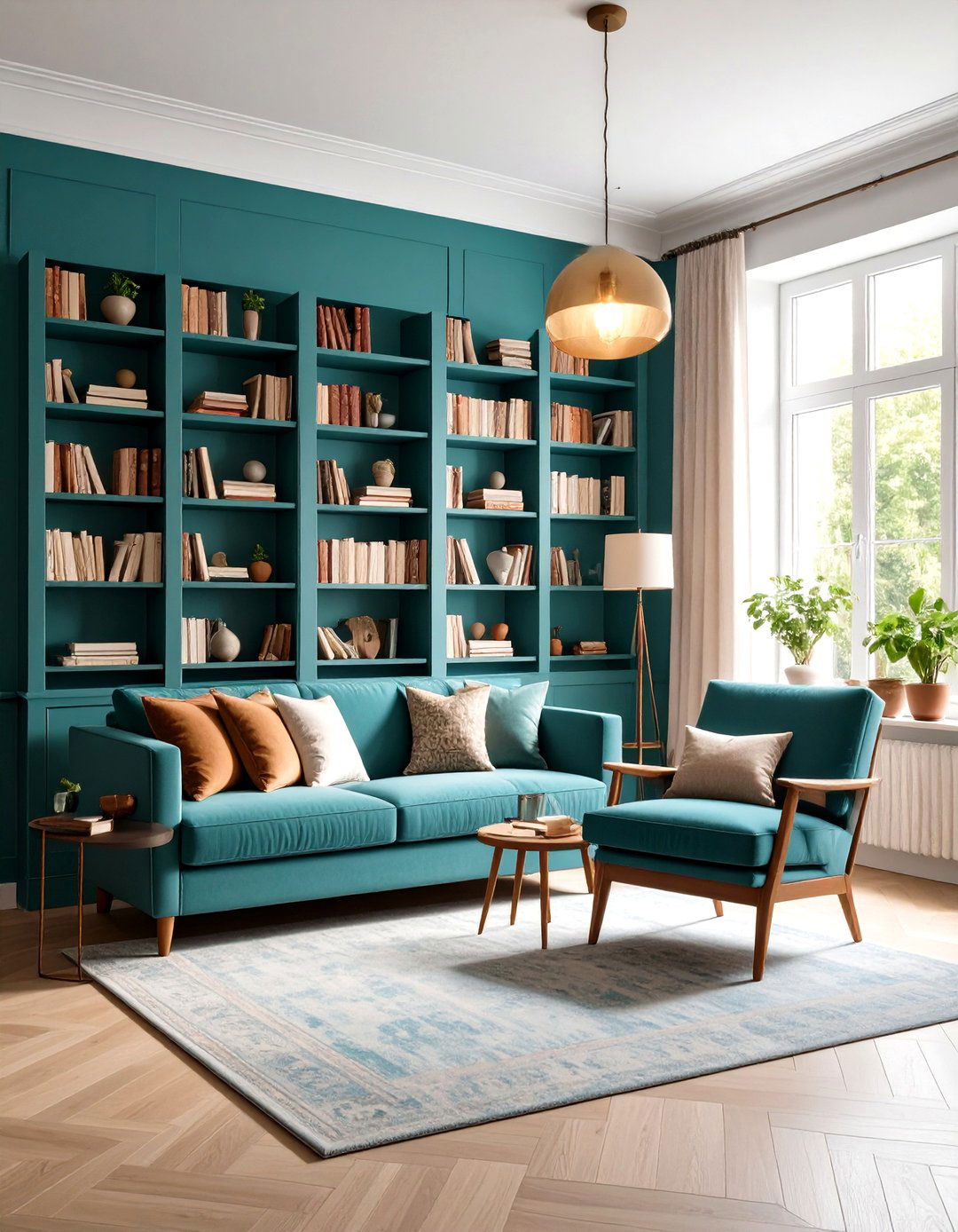 Teal Home Library Corner - 24 Teal Living Room Ideas