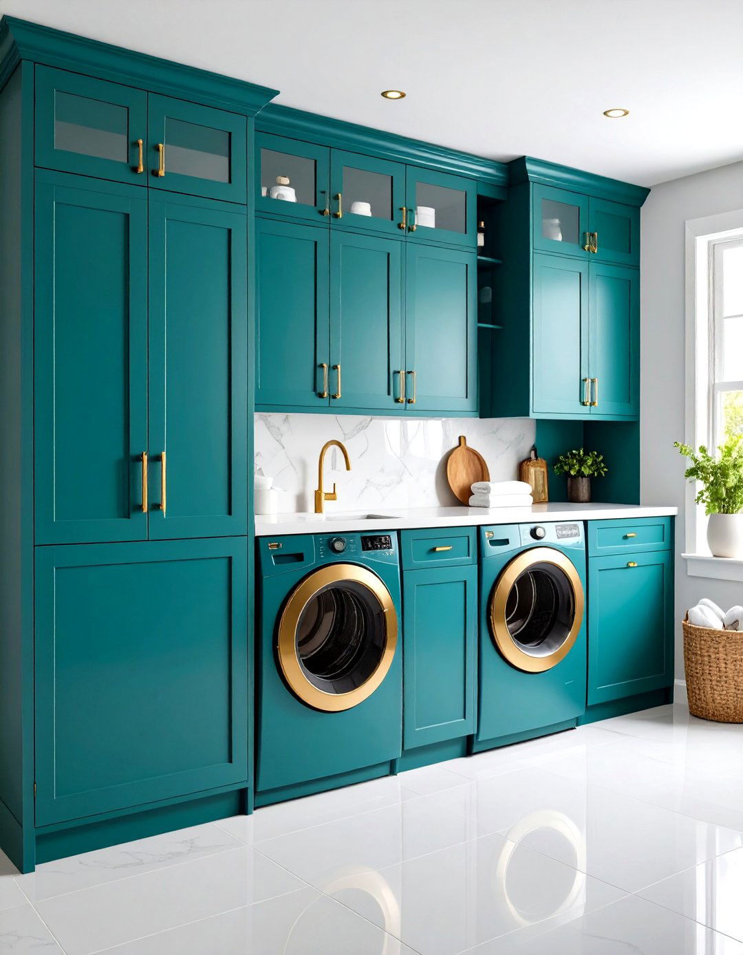 Teal Jewel Cabinet Drama - 24 dark & moody laundry room ideas