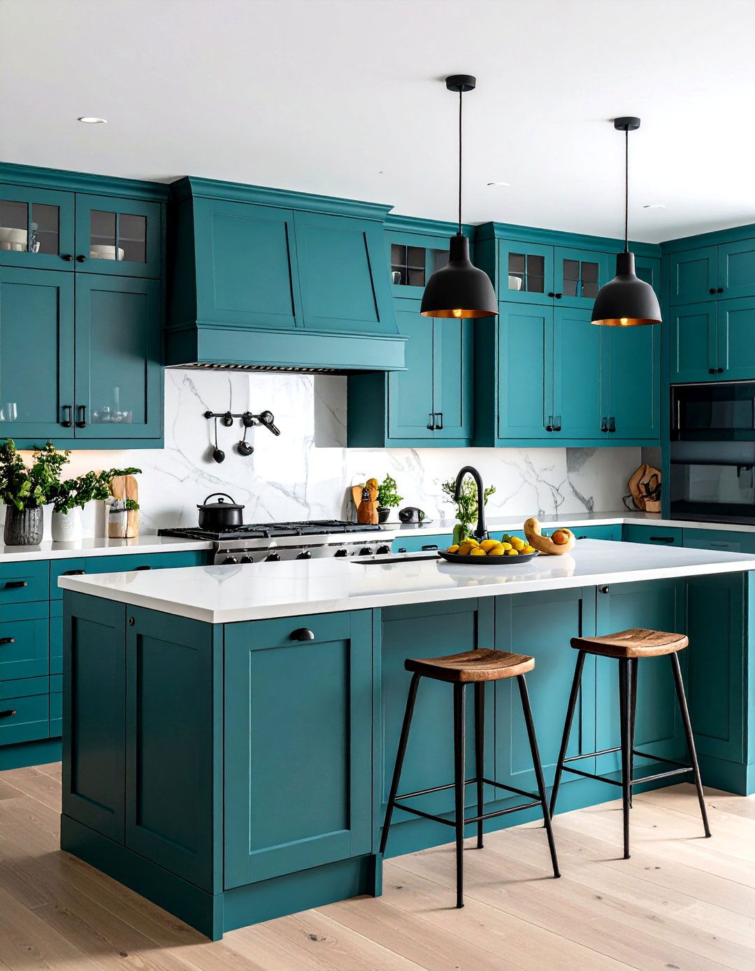 Teal Kitchen with Black Hardware - 24 Teal Kitchen Ideas