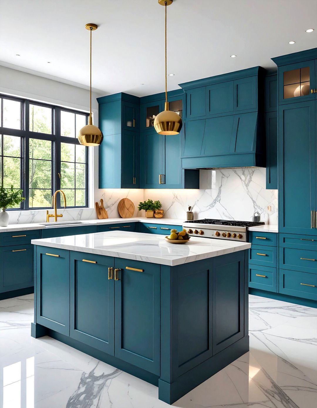 Teal Kitchen with Marble Countertops - 24 Teal Kitchen Ideas