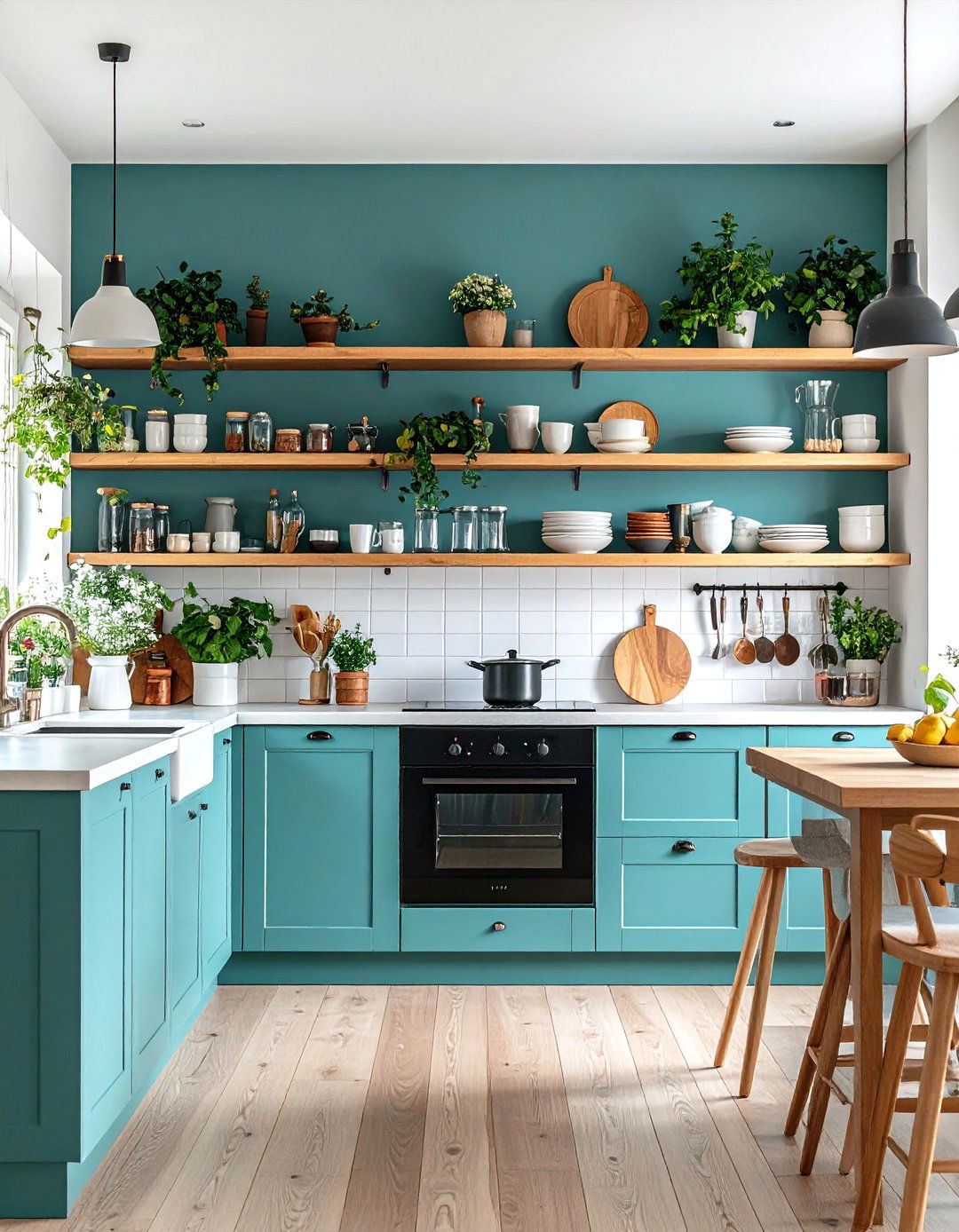 Teal Kitchen with Open Shelving - 24 Teal Kitchen Ideas