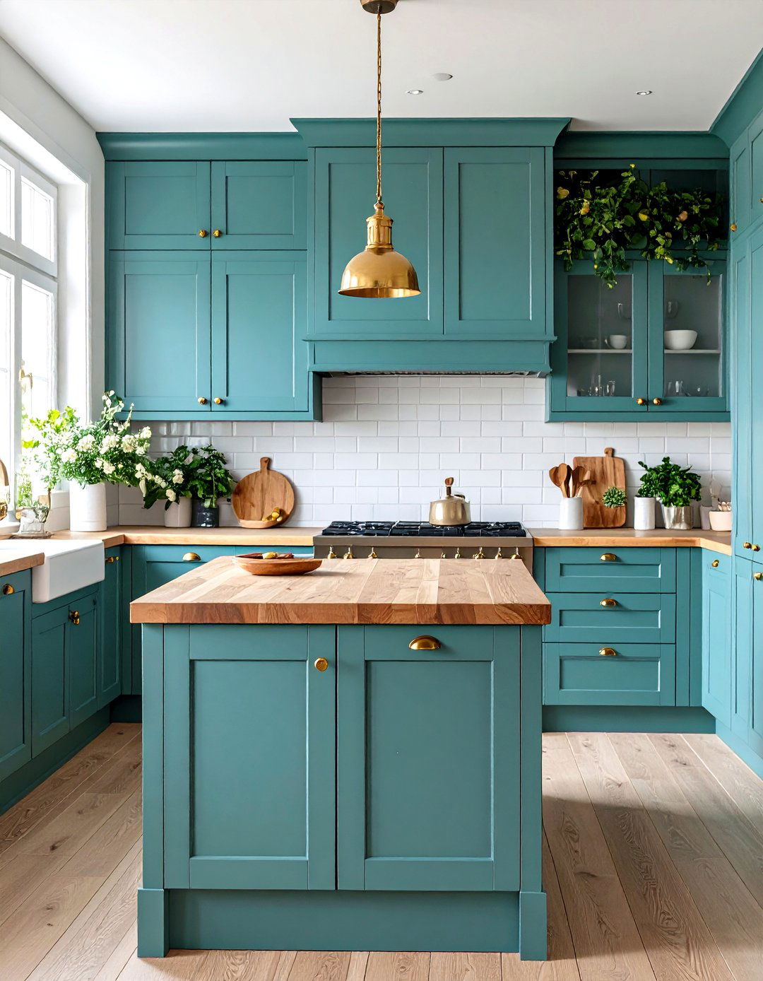 Teal Kitchen with Wood Countertops - 24 Teal Kitchen Ideas