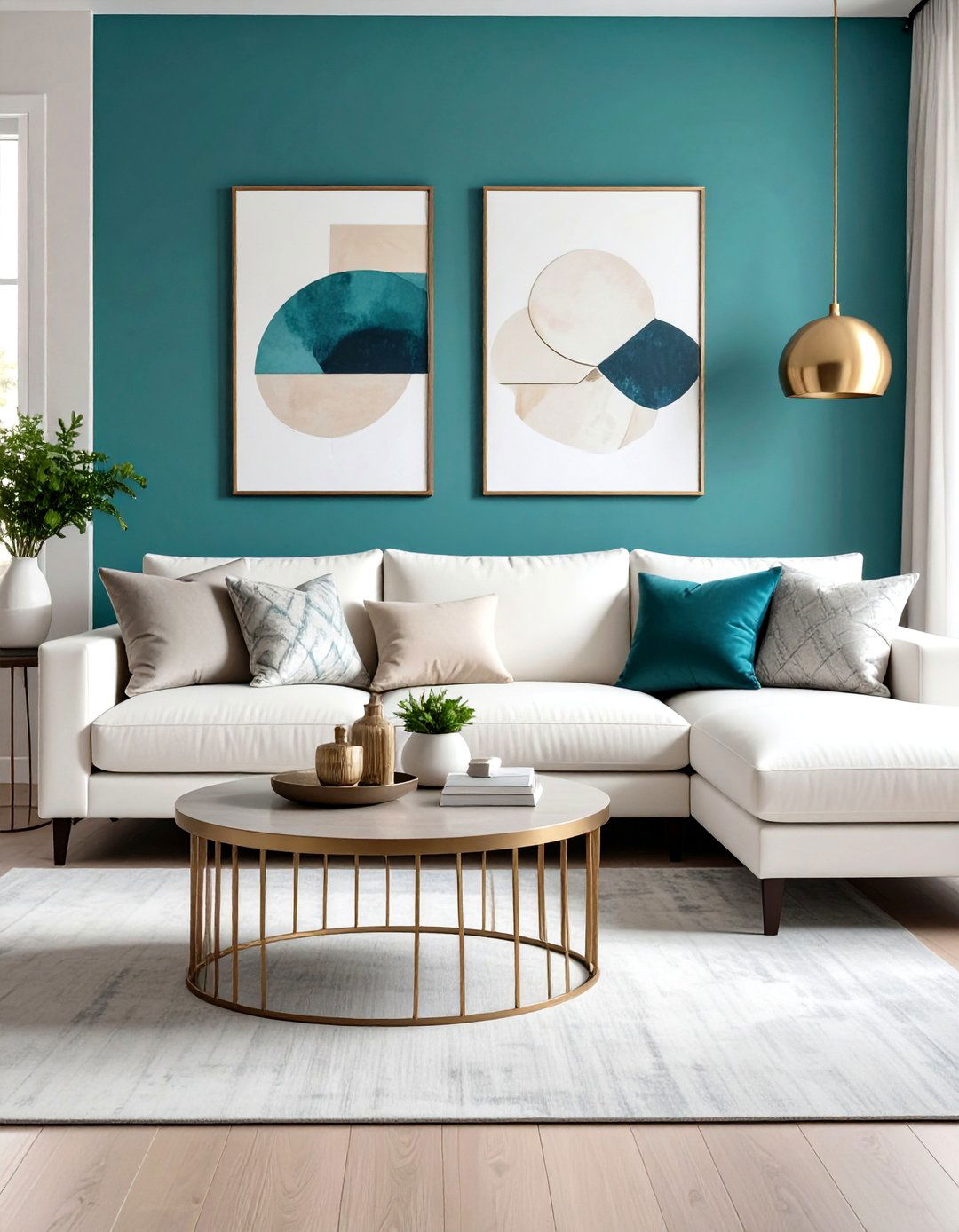 Teal Living Room Feature Wall with Modern Furniture - 24 Blue Accent Wall Ideas