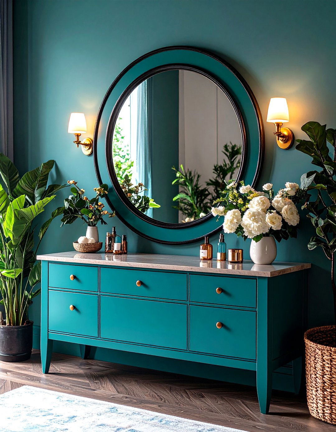 Teal Mirror Frame Statement - 24 Teal Bathroom Ideas